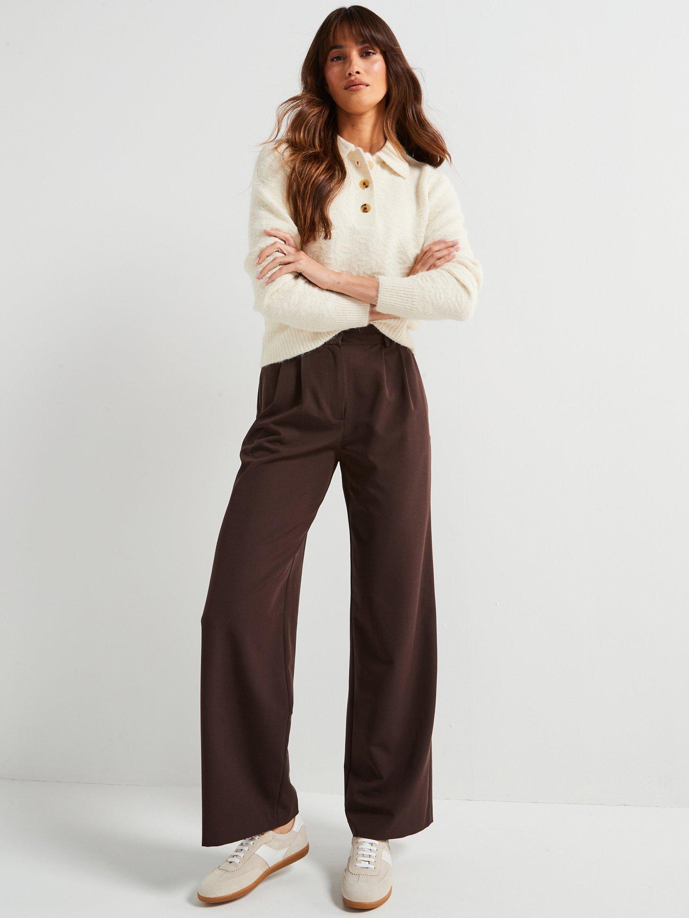 Image 3 of 6 of V by Very Collared Neck Button Front Textured Jumper With Wool - Cream