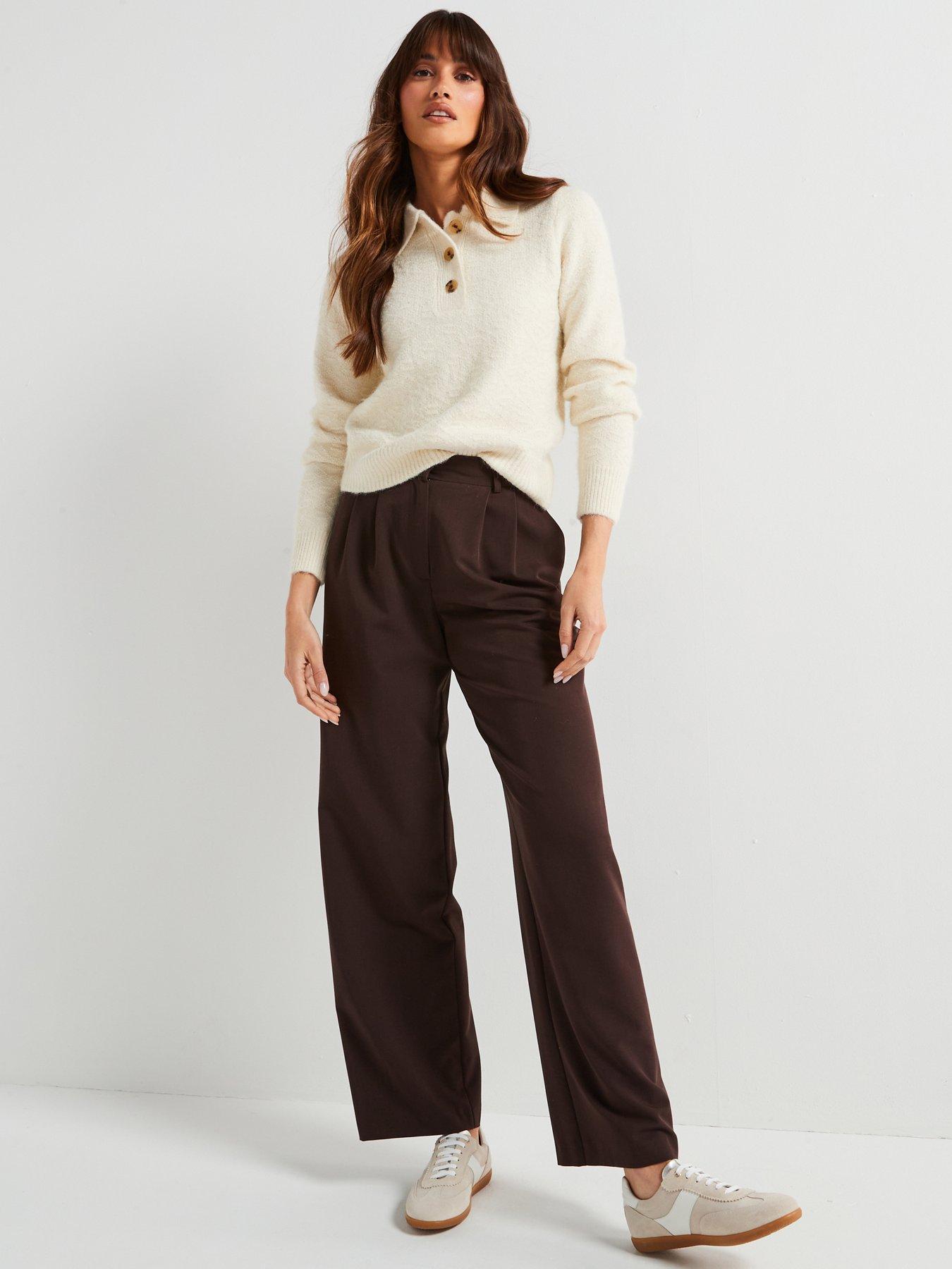 Image 6 of 6 of V by Very Collared Neck Button Front Textured Jumper With Wool - Cream