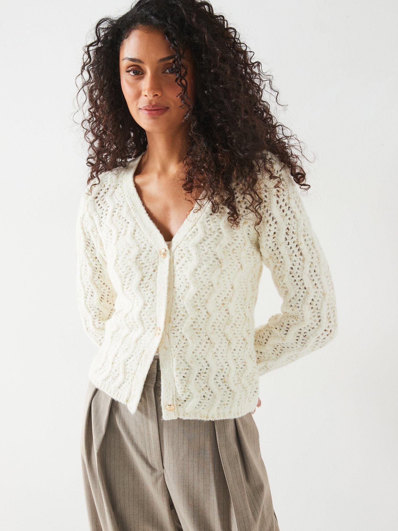 undefined Open Stitch Metallic Thread Cardigan - Off White