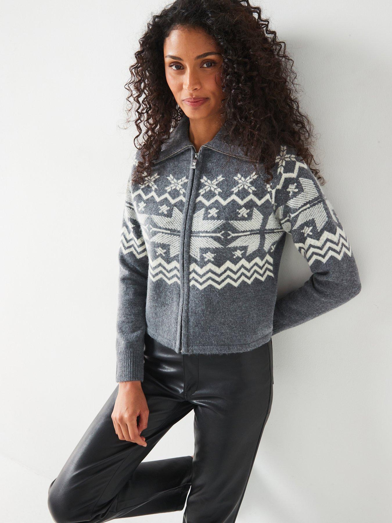 undefined Fairsile Zip Front Cardigan With Wool - Grey