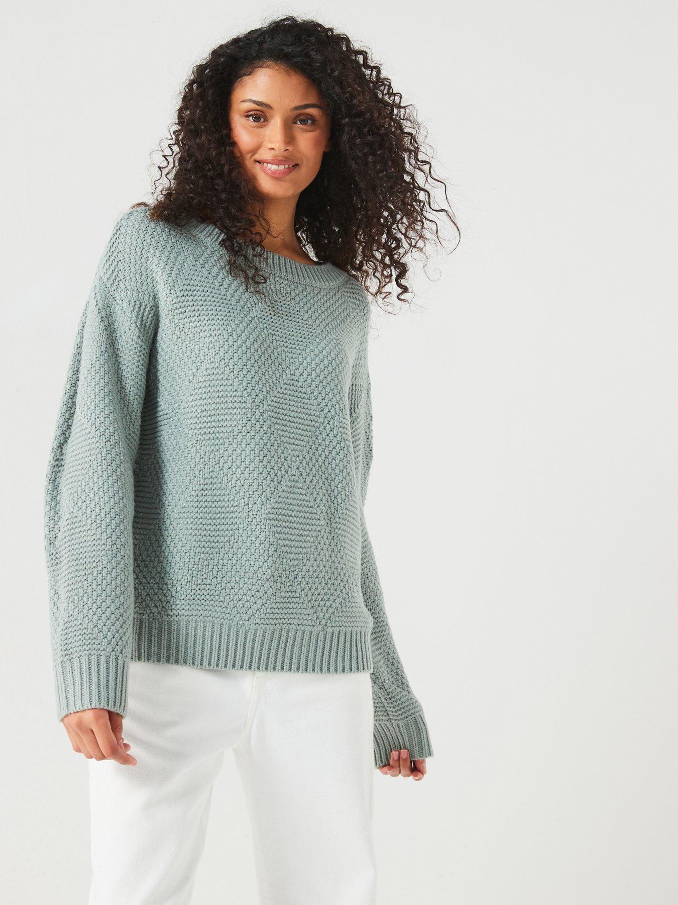 Image 1 of 6 of V by Very Stitch Detail Boat Neck Jumper - Blue/Green
