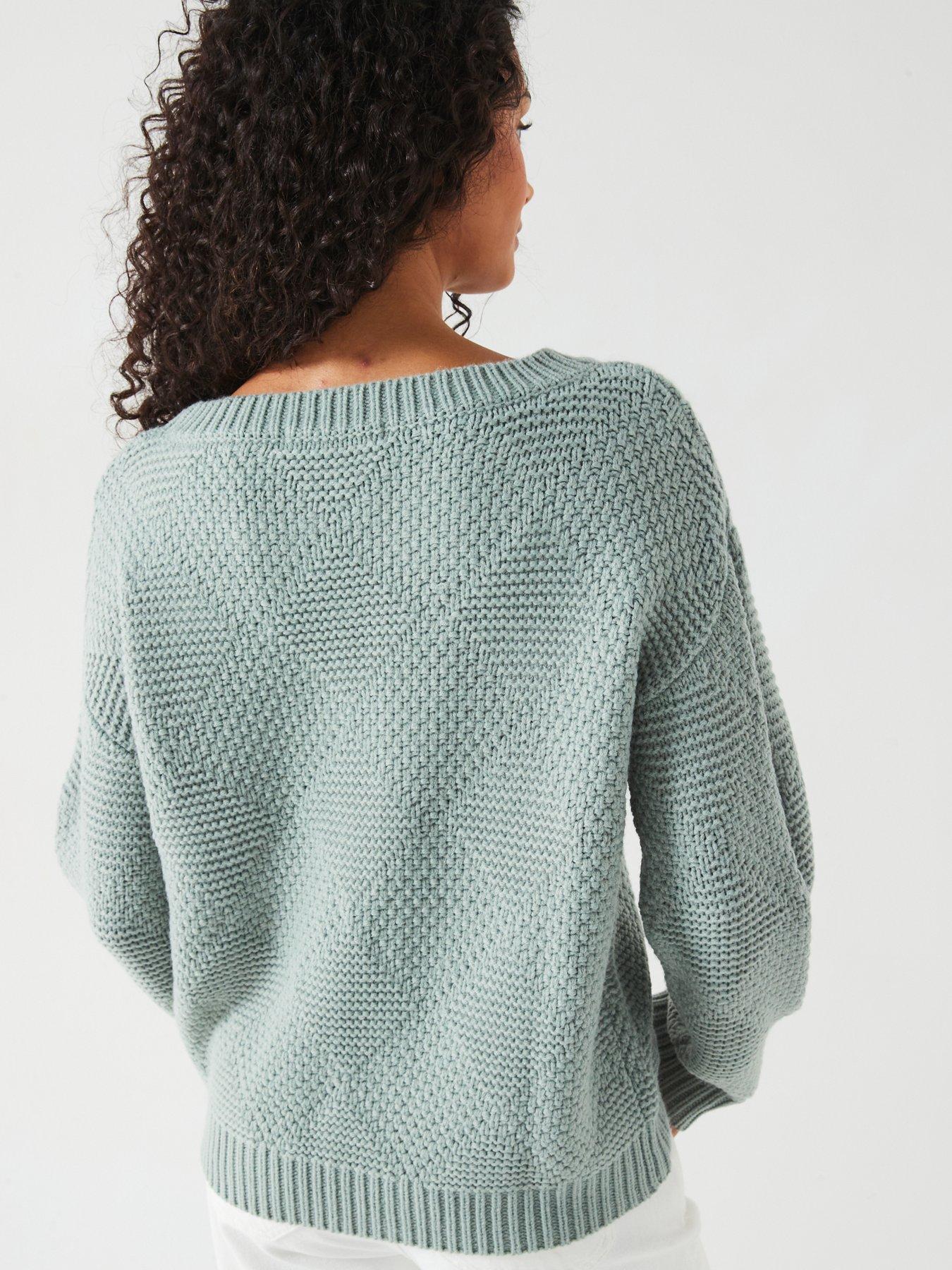 Image 2 of 6 of V by Very Stitch Detail Boat Neck Jumper - Blue/Green