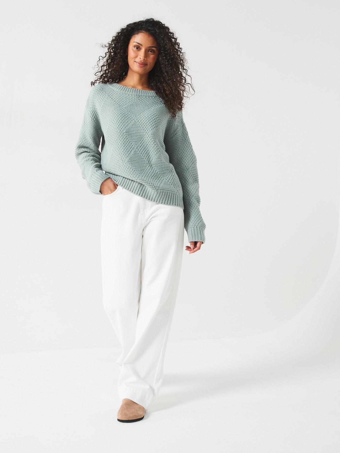 Image 3 of 6 of V by Very Stitch Detail Boat Neck Jumper - Blue/Green