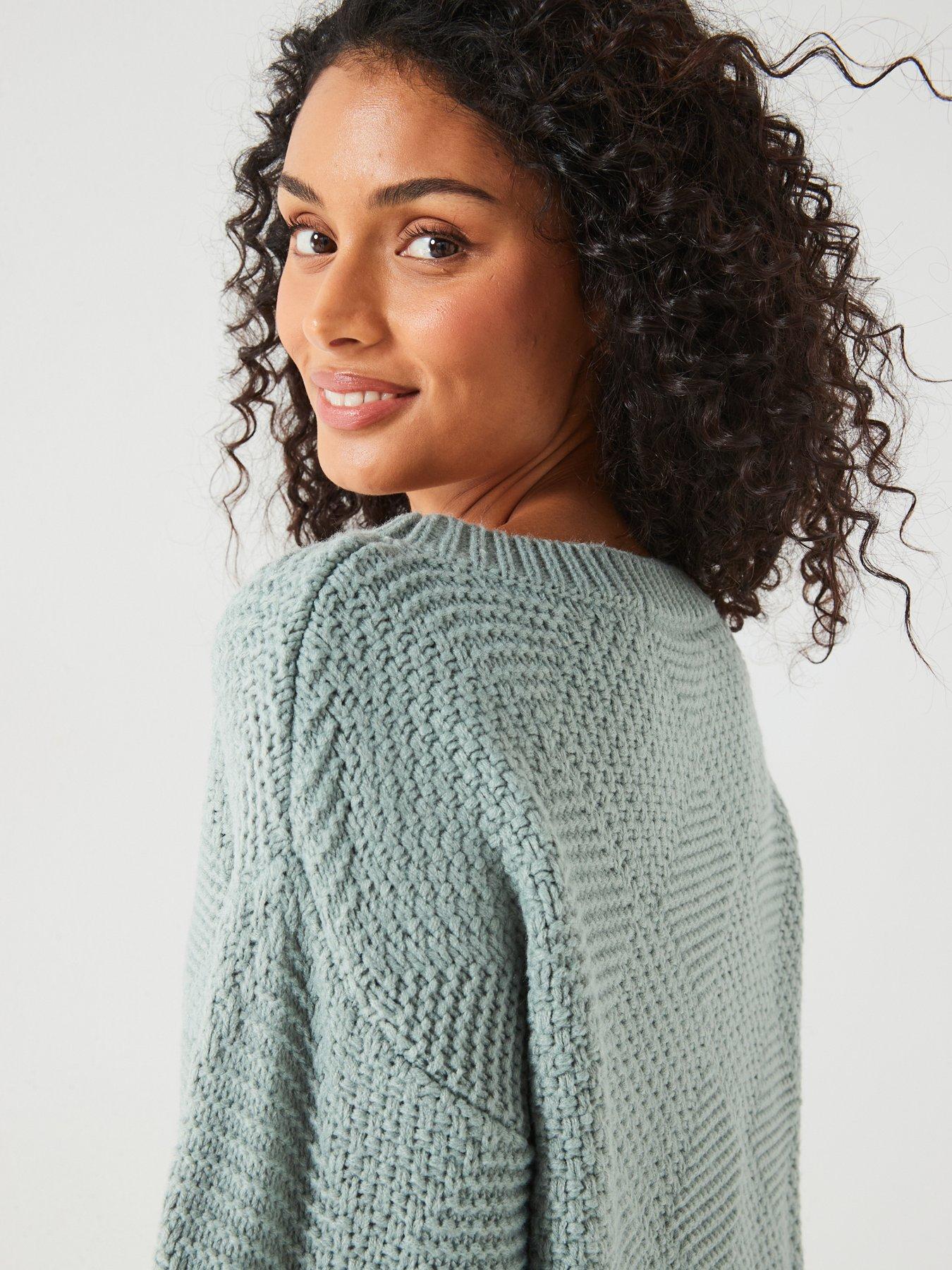 Image 4 of 6 of V by Very Stitch Detail Boat Neck Jumper - Blue/Green