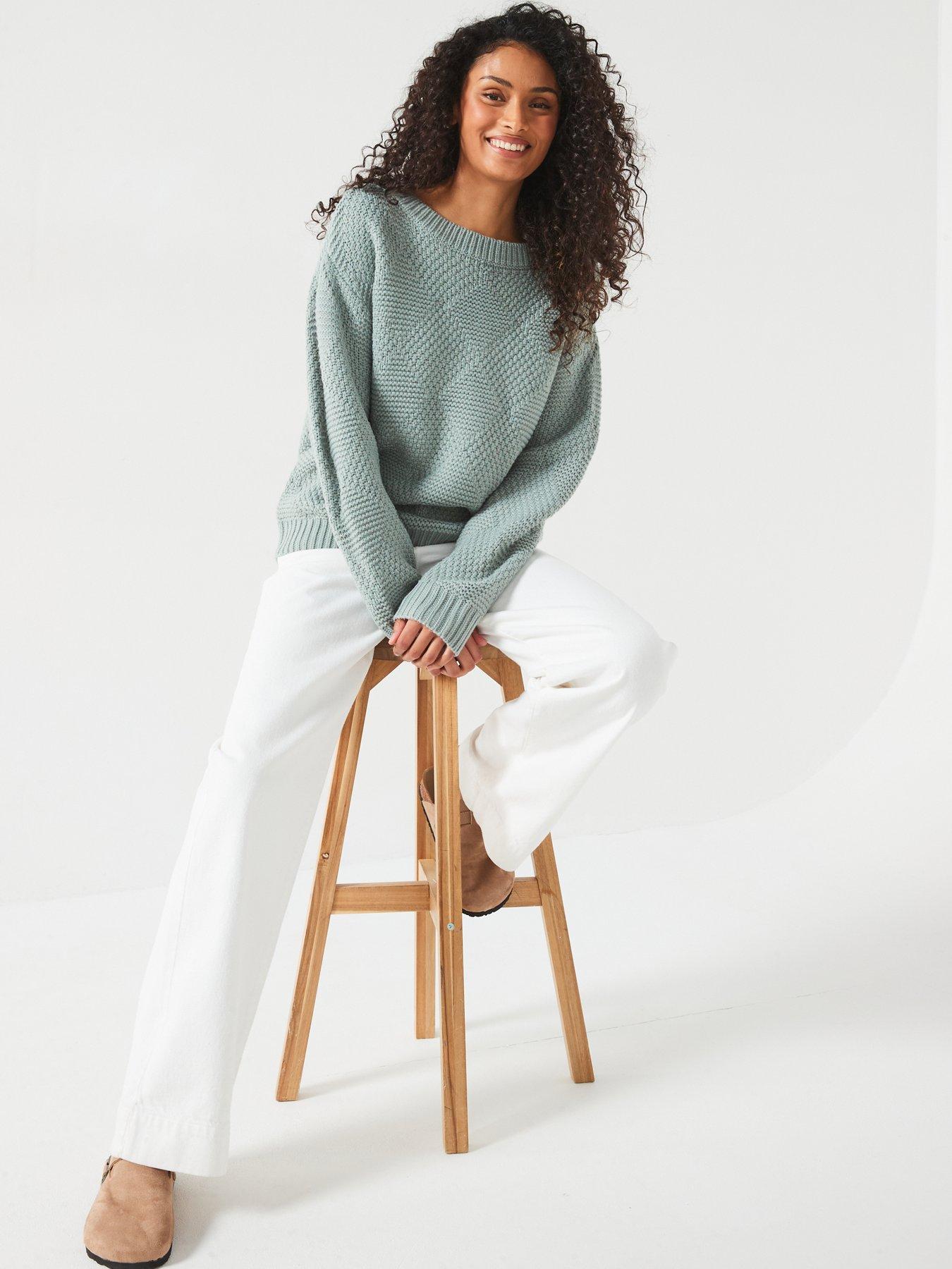 Image 6 of 6 of V by Very Stitch Detail Boat Neck Jumper - Blue/Green