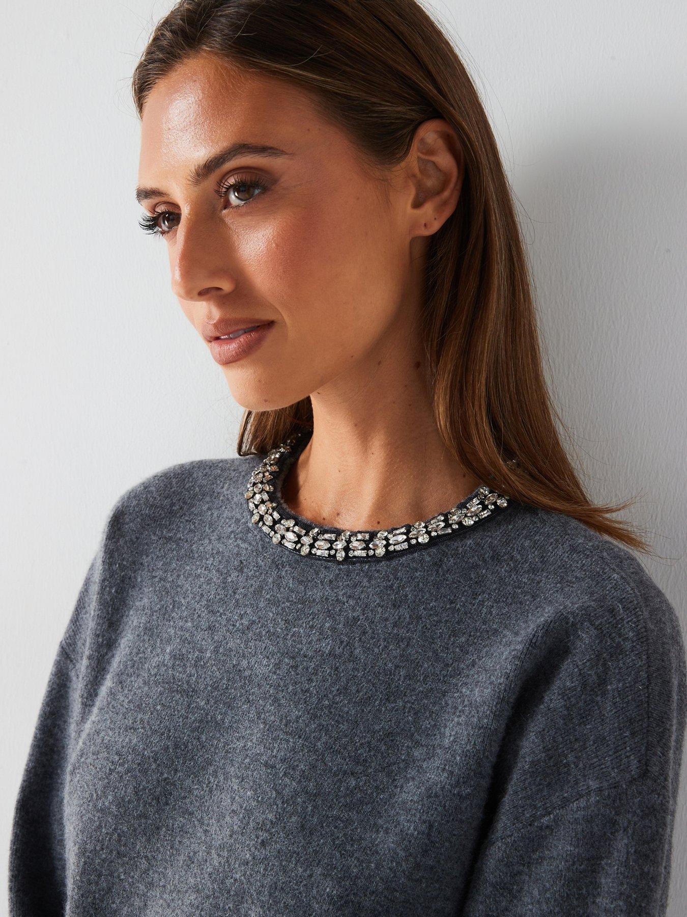 Sweater with embellished neckline top