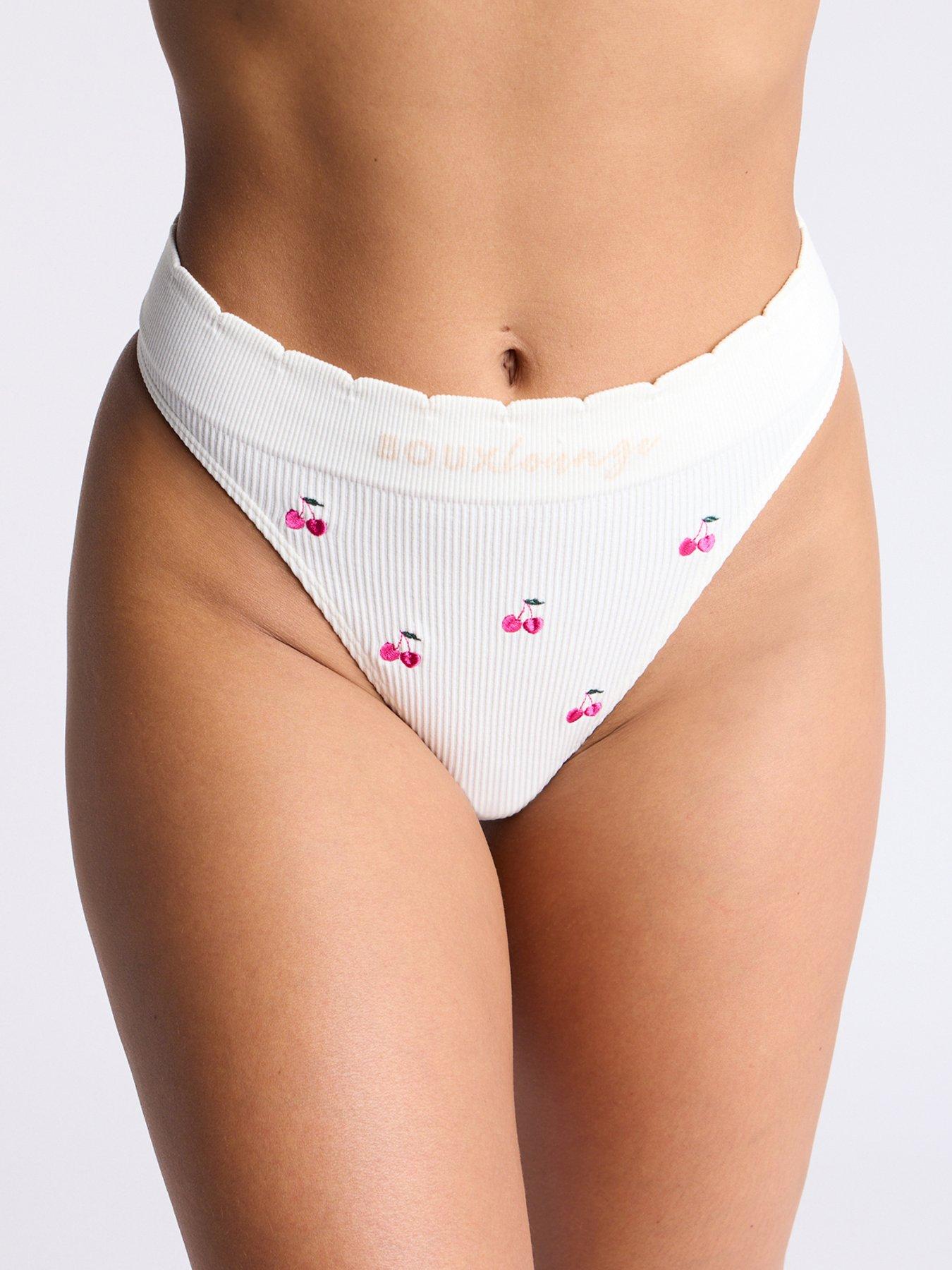 Image 4 of 4 of Boux Avenue Cherry Embroidered Thong - Ivory Mix
