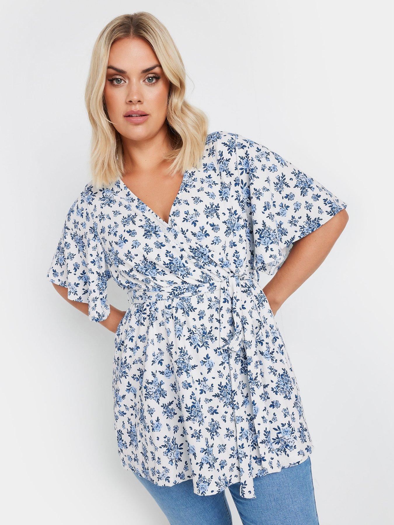 undefined Curve Wrap Texture Top - Blue/White