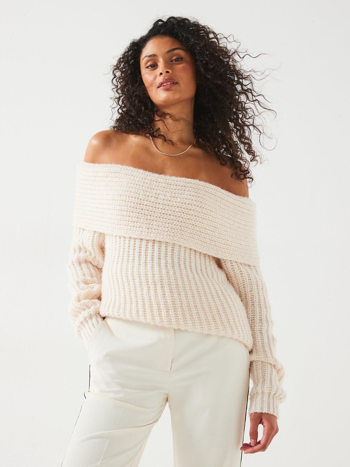 undefined Bardot Rib Knit Jumper - Natural