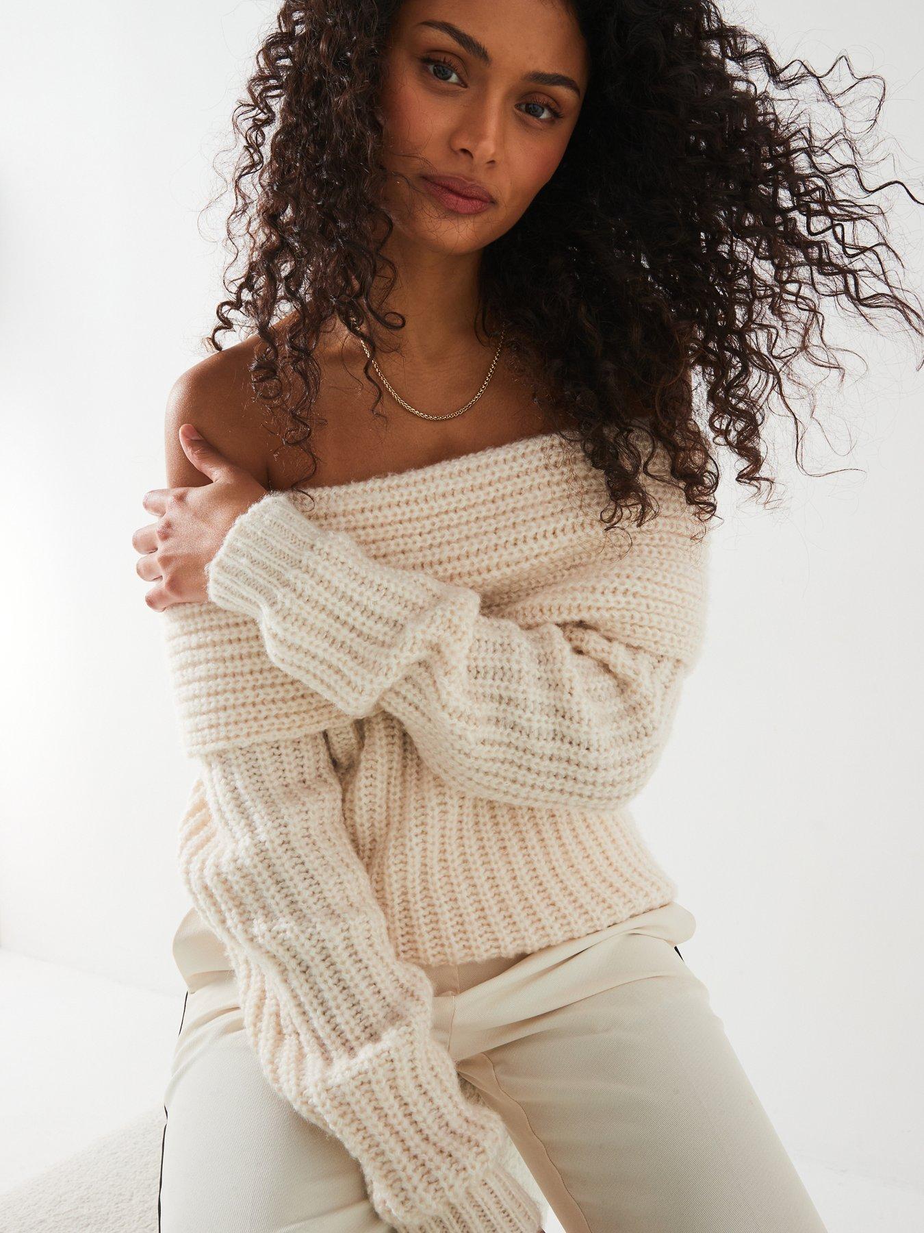 V by Very Bardot Rib Knit Jumper Natural Very