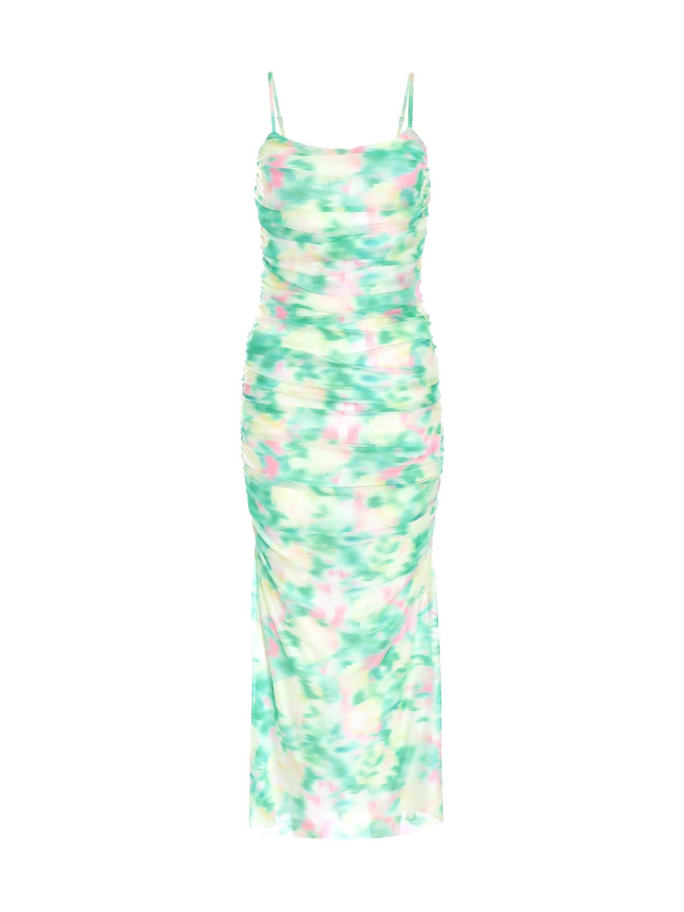 Quiz Petite Green Floral Abstract Mesh Midi Dress | Very.co.uk