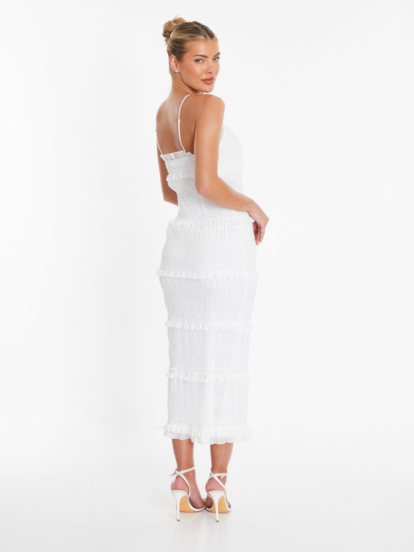 quiz halter neck dress Frill Midaxi - White Knitwear
