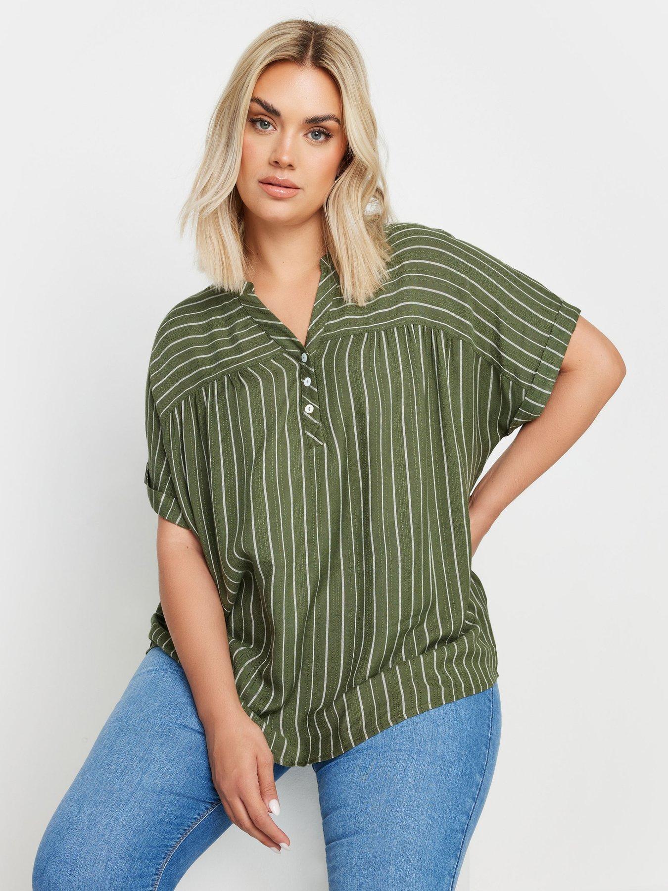 undefined Curve Stripe Notchneck Blouse - Green