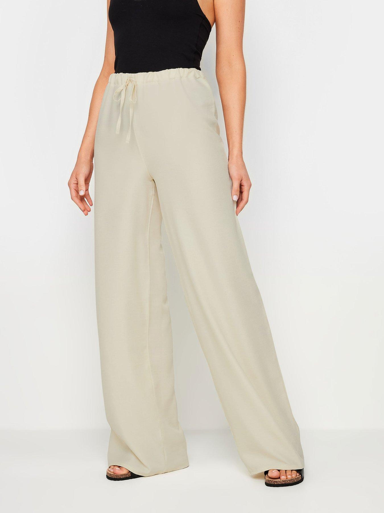 Long Tall Sally Tall Textured Wide Leg Trousers - Ivory | Very.co.uk