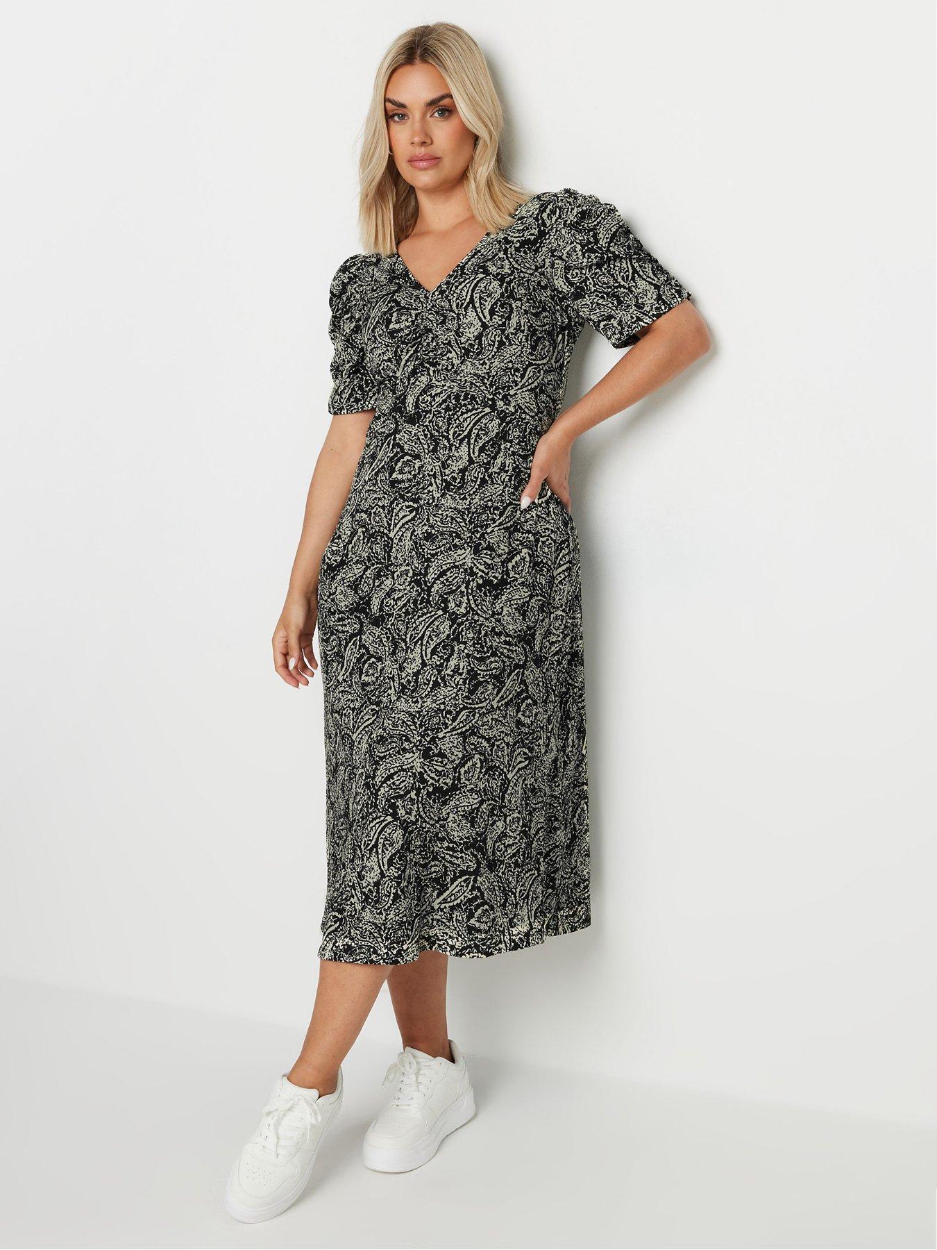 Yours Curve Textured Milkmaid Dress Black Very