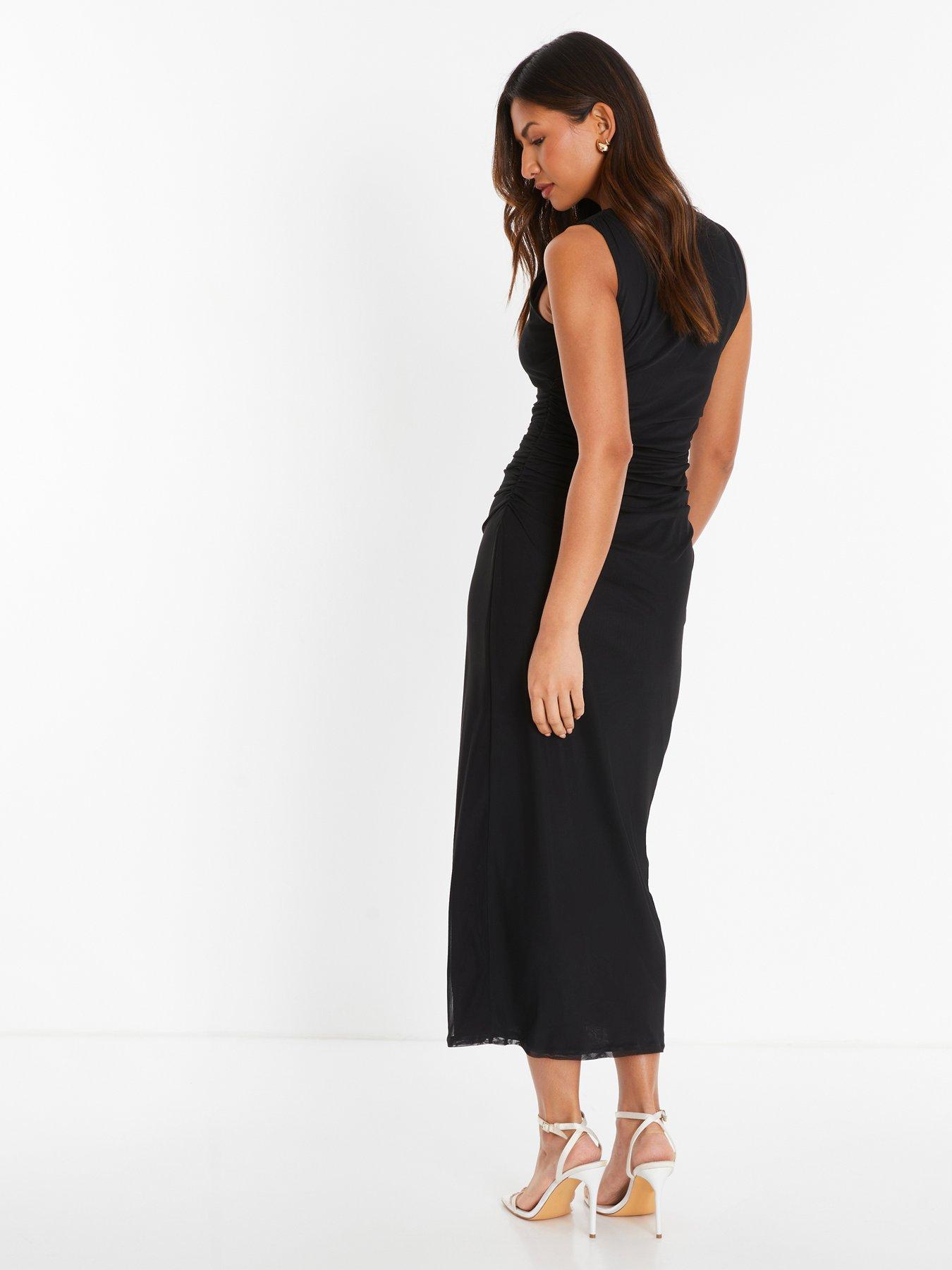 Quiz Black Mesh Ruched Bodycon Midaxi Dress | Very