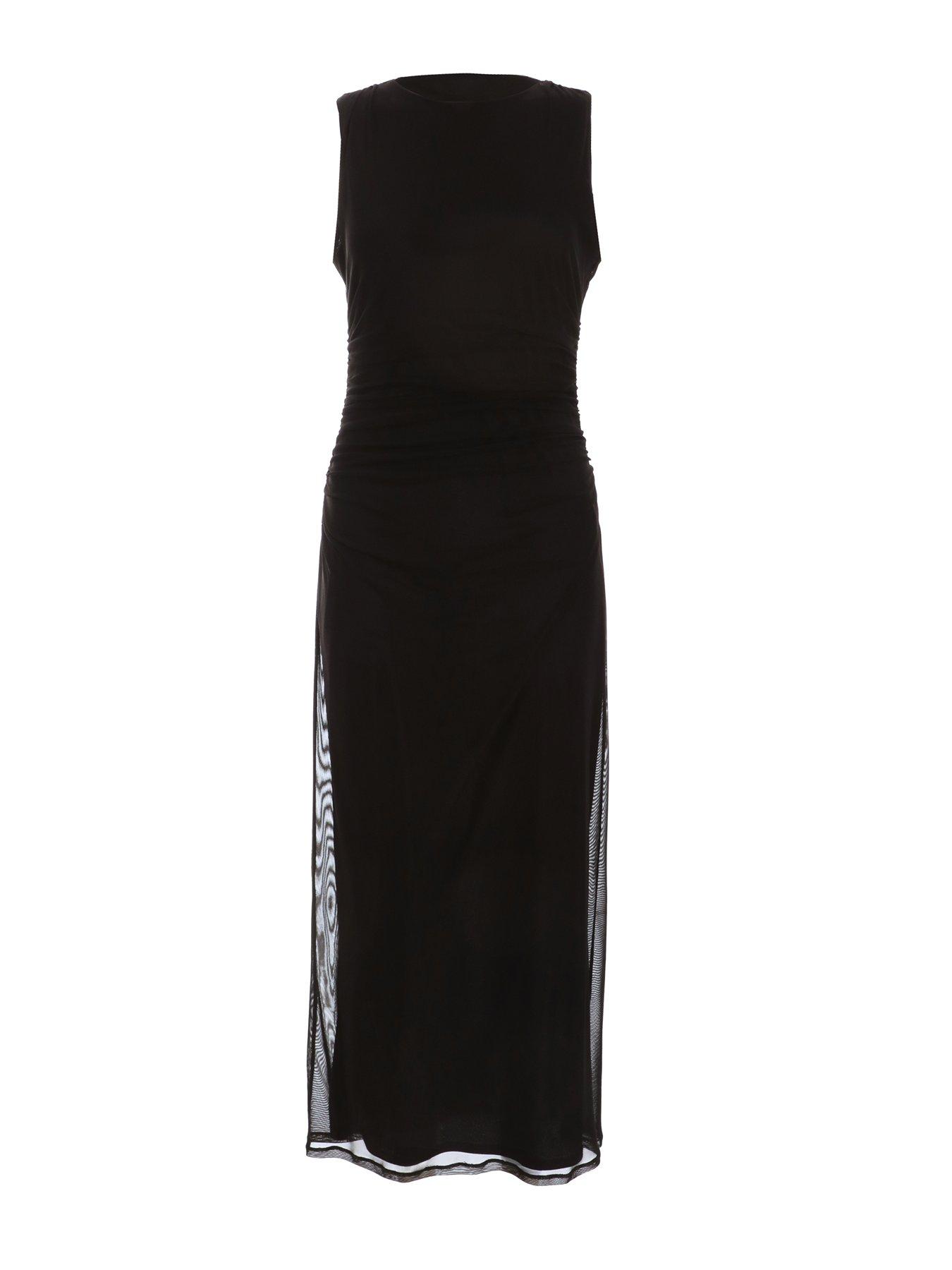 Quiz Black Mesh Ruched Bodycon Midaxi Dress | Very.co.uk