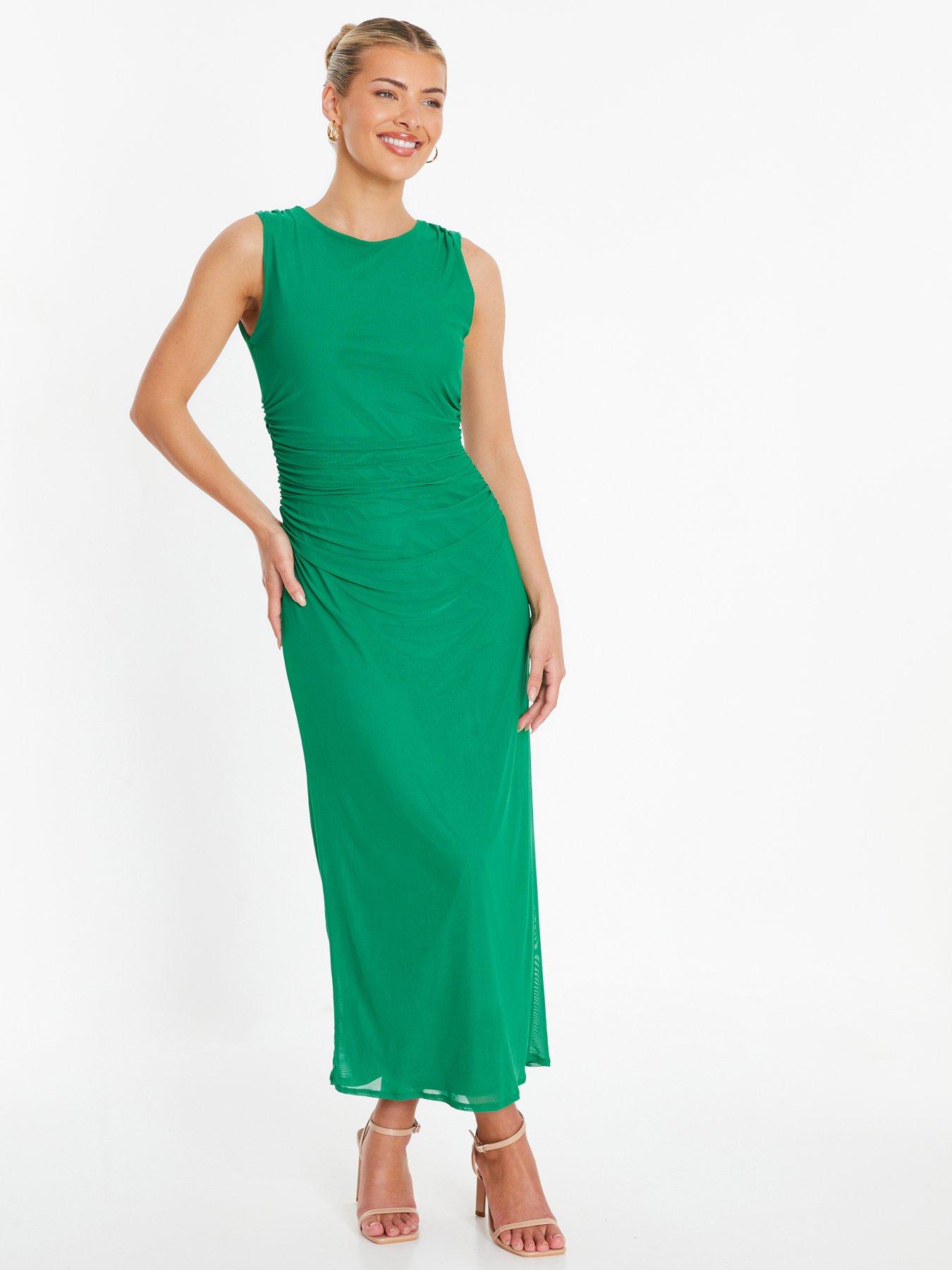 Quiz Green Mesh Ruched Bodycon Midaxi Dress | Very.co.uk