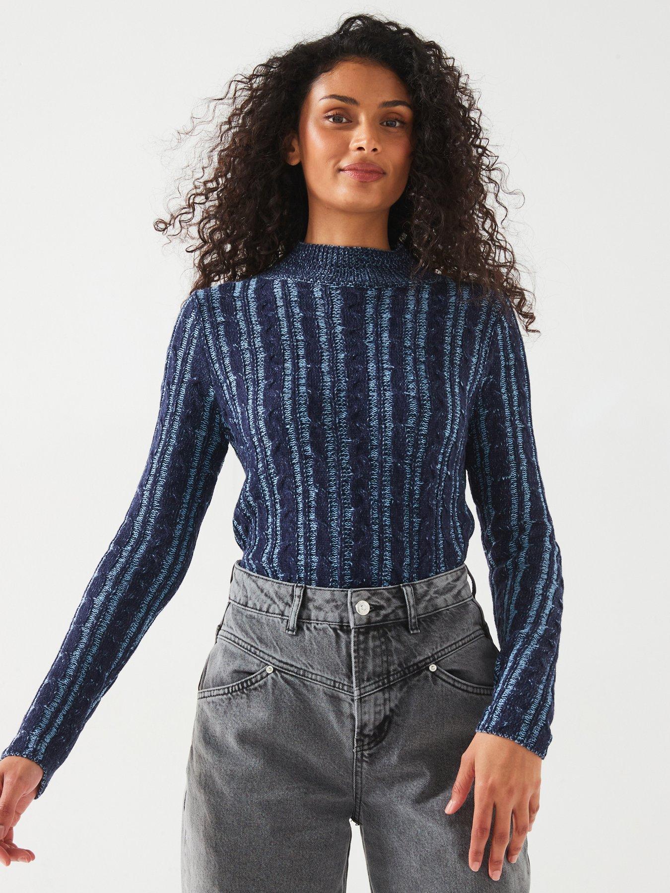 undefined Funnel Neck Fitted Cable Jumper - Navy