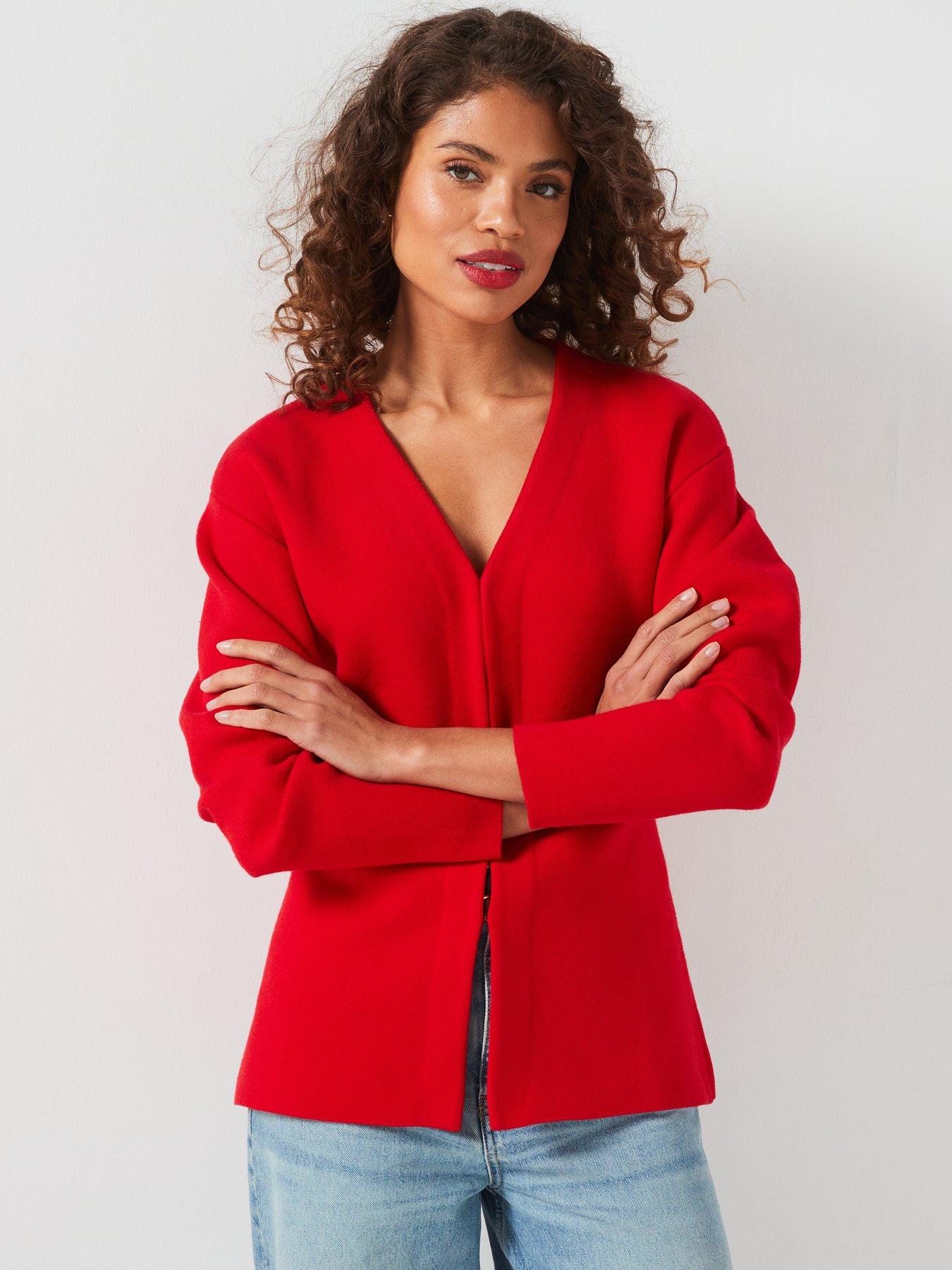 V by Very V Neck Fitted Longline Cardigan Red