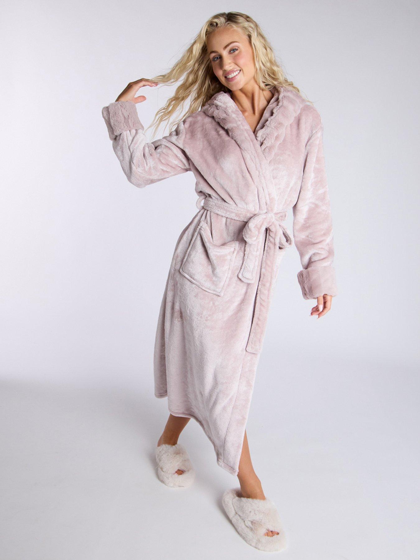 Boux Avenue Cut Fur Trim Plush Long Robe Neutral Very