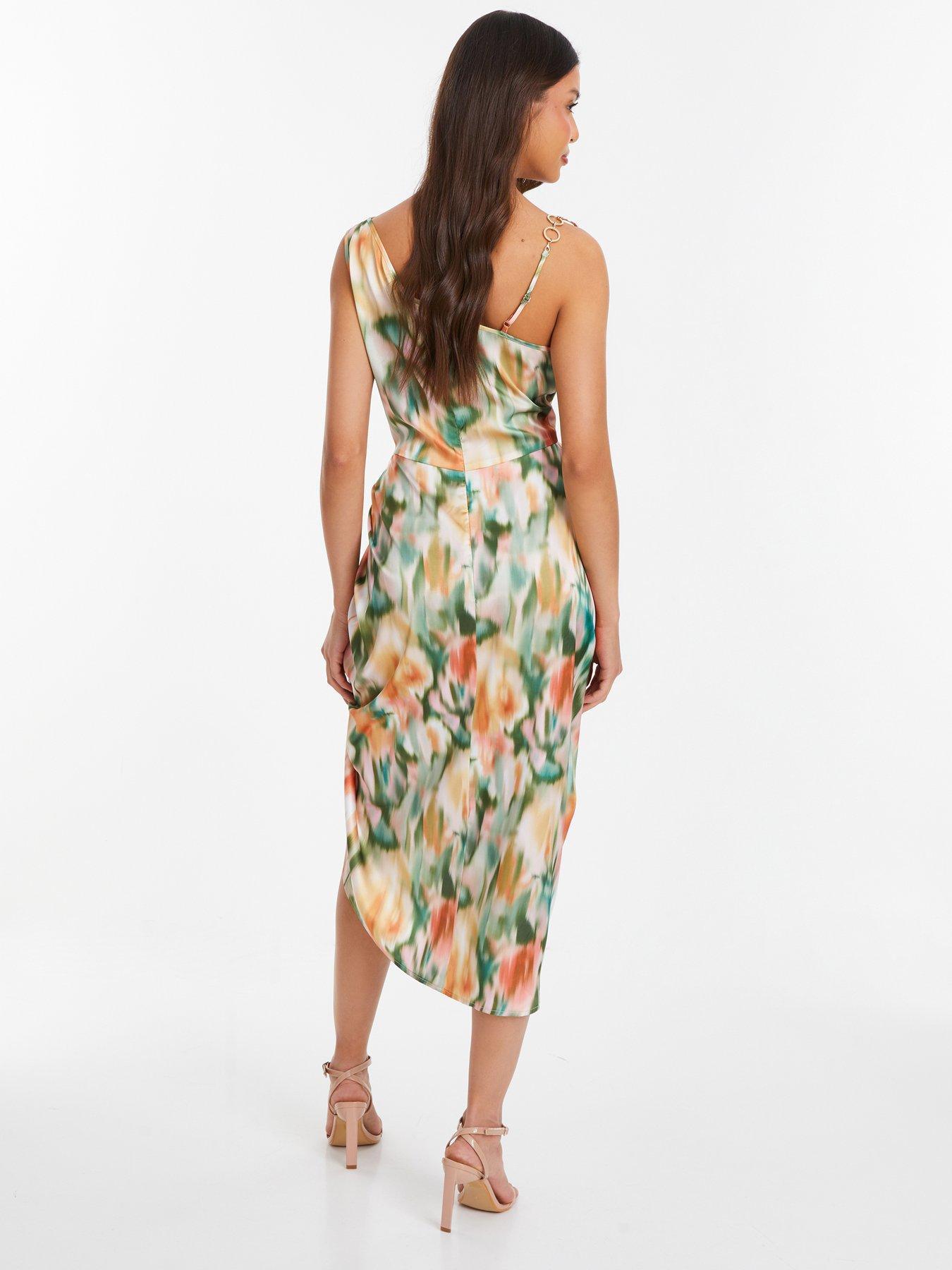Quiz Multicoloured Satin Marble Print Ruched Midi Dress Very.co.uk