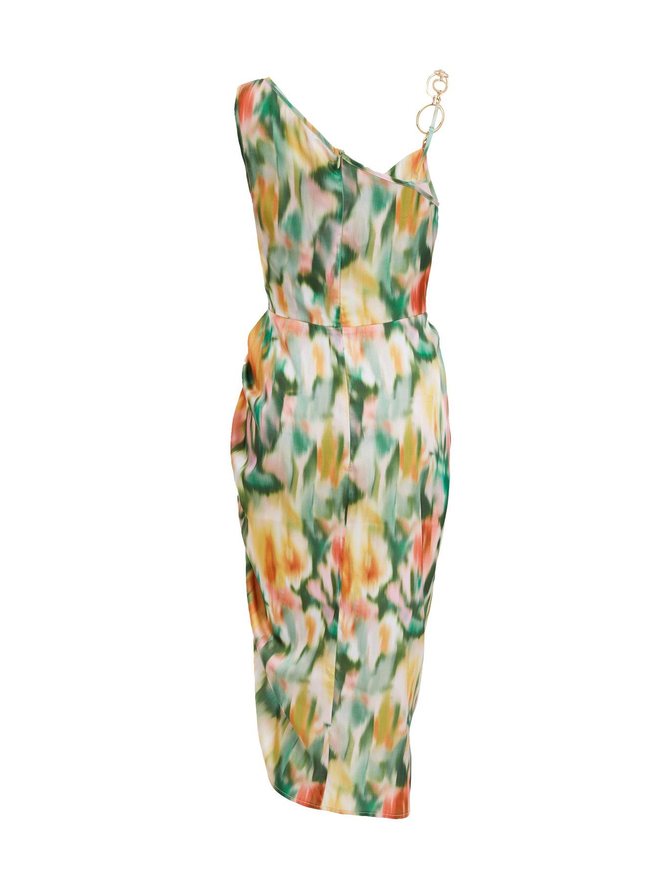 Quiz Multicoloured Satin Marble Print Ruched Midi Dress | Very.co.uk