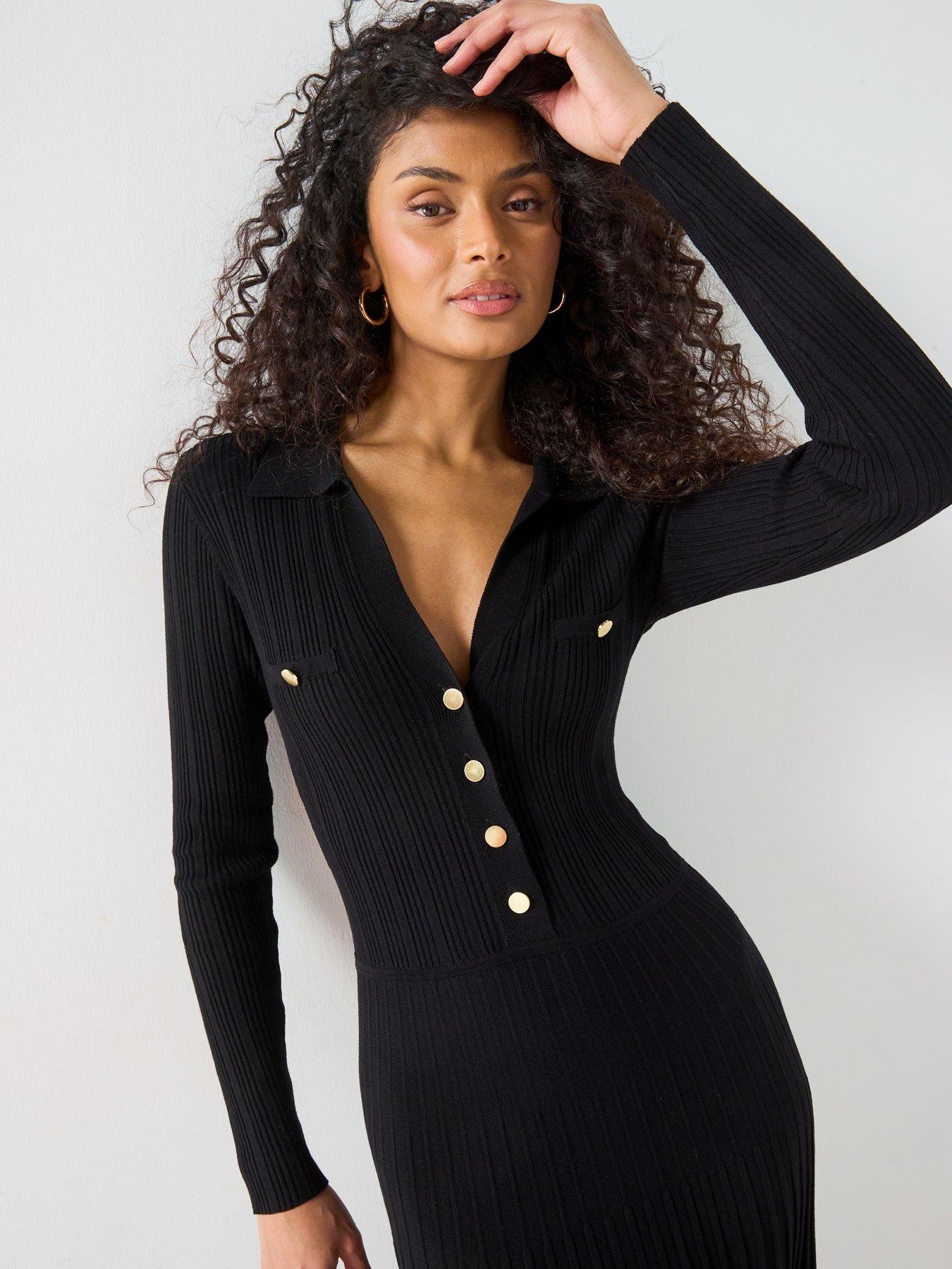 Button down black midi dress online