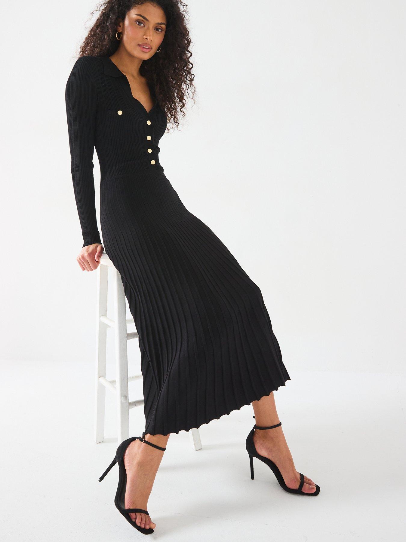 long sleeve black fit and flare dress Karen Kane 3/4 Sleeve Fit & Flare Dress in Black Medium