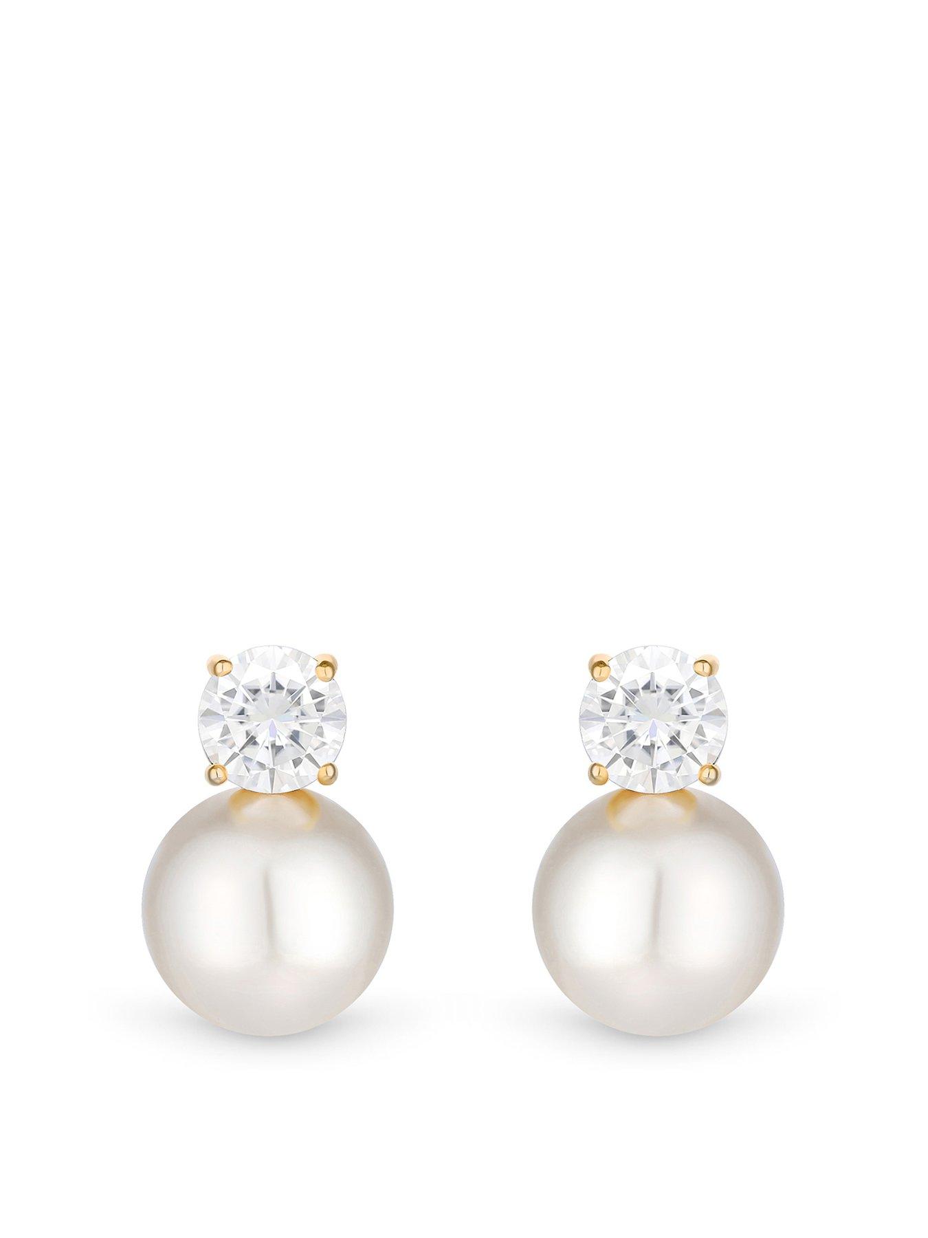 Product photograph of Jon Richard Gold Plated Crystal And Pearl Earrings from very.co.uk