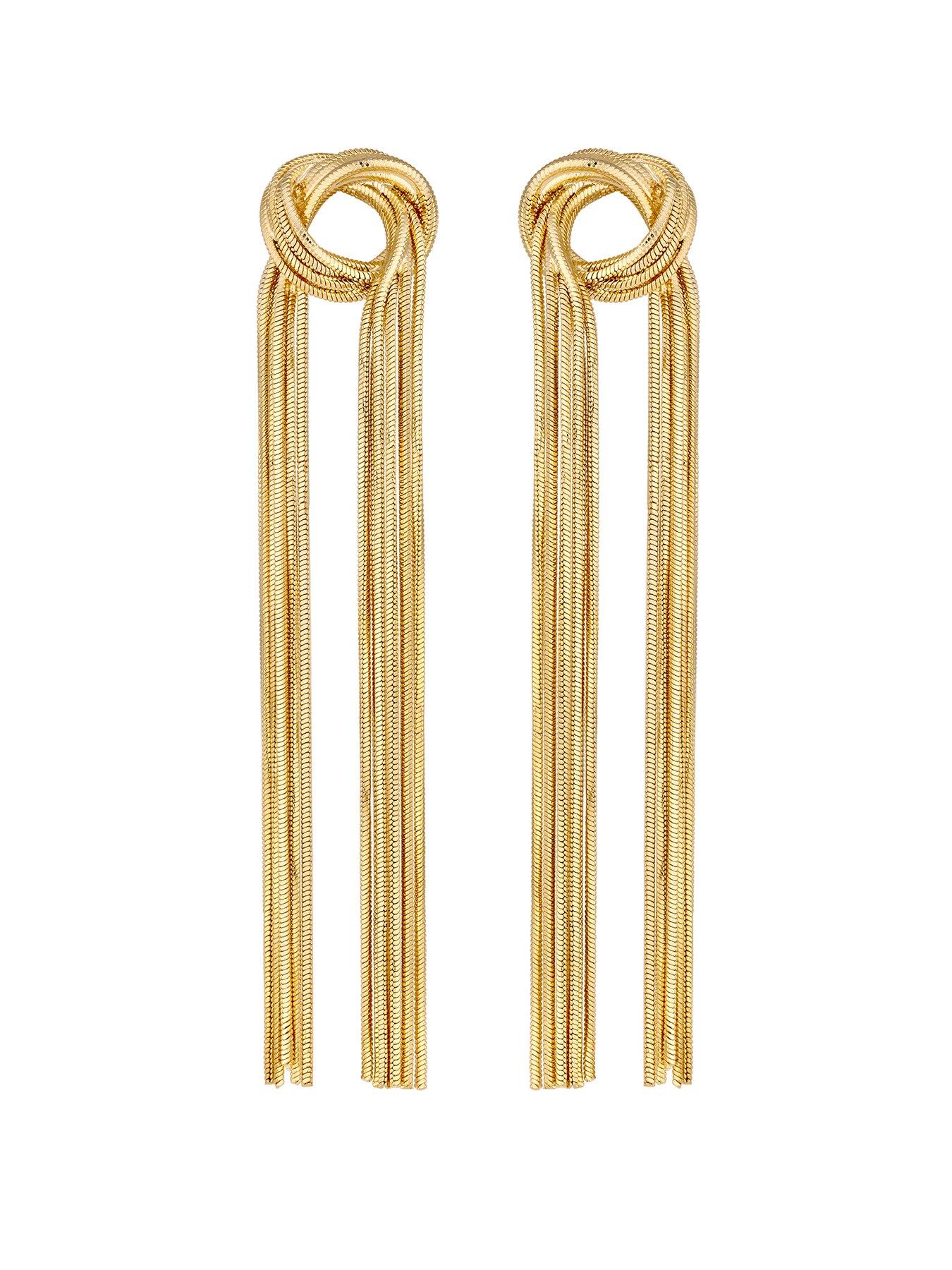 Product photograph of Jon Richard Gold Plated Knot Chain Earrings from very.co.uk