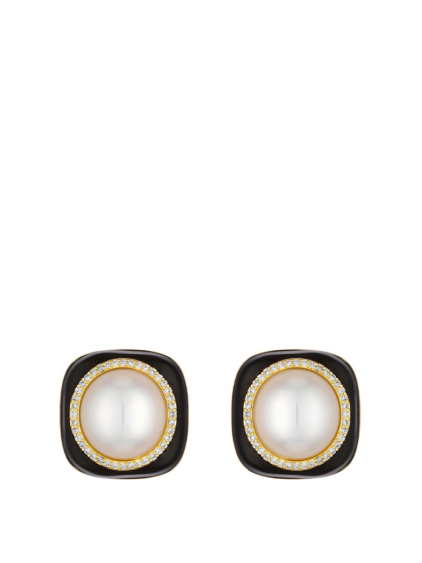Product photograph of Jon Richard Gold Plated Jet And Pearl Earrings from very.co.uk
