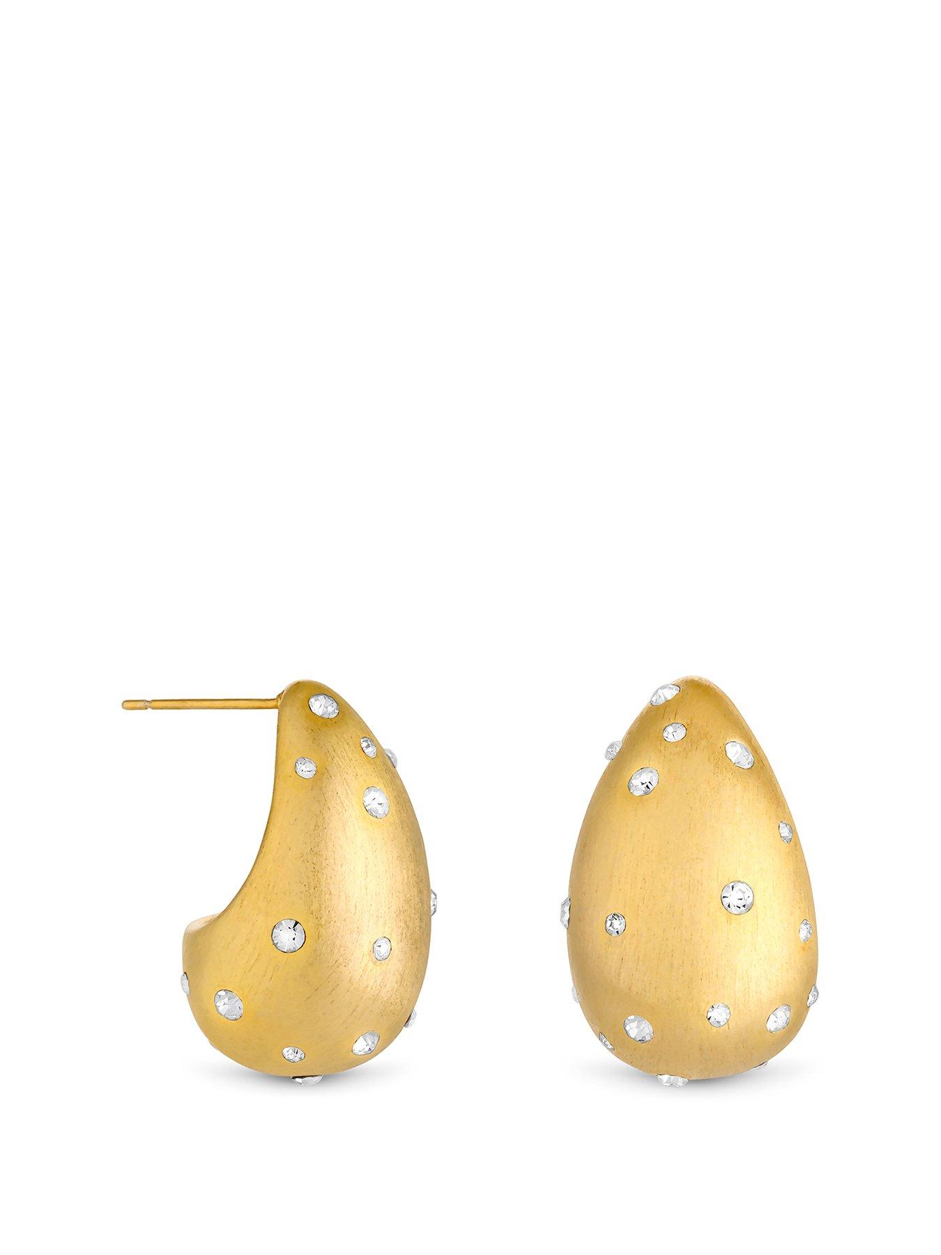 Product photograph of Mood Gold Polished And Crystal Stone Dome Hoop Earrings from very.co.uk