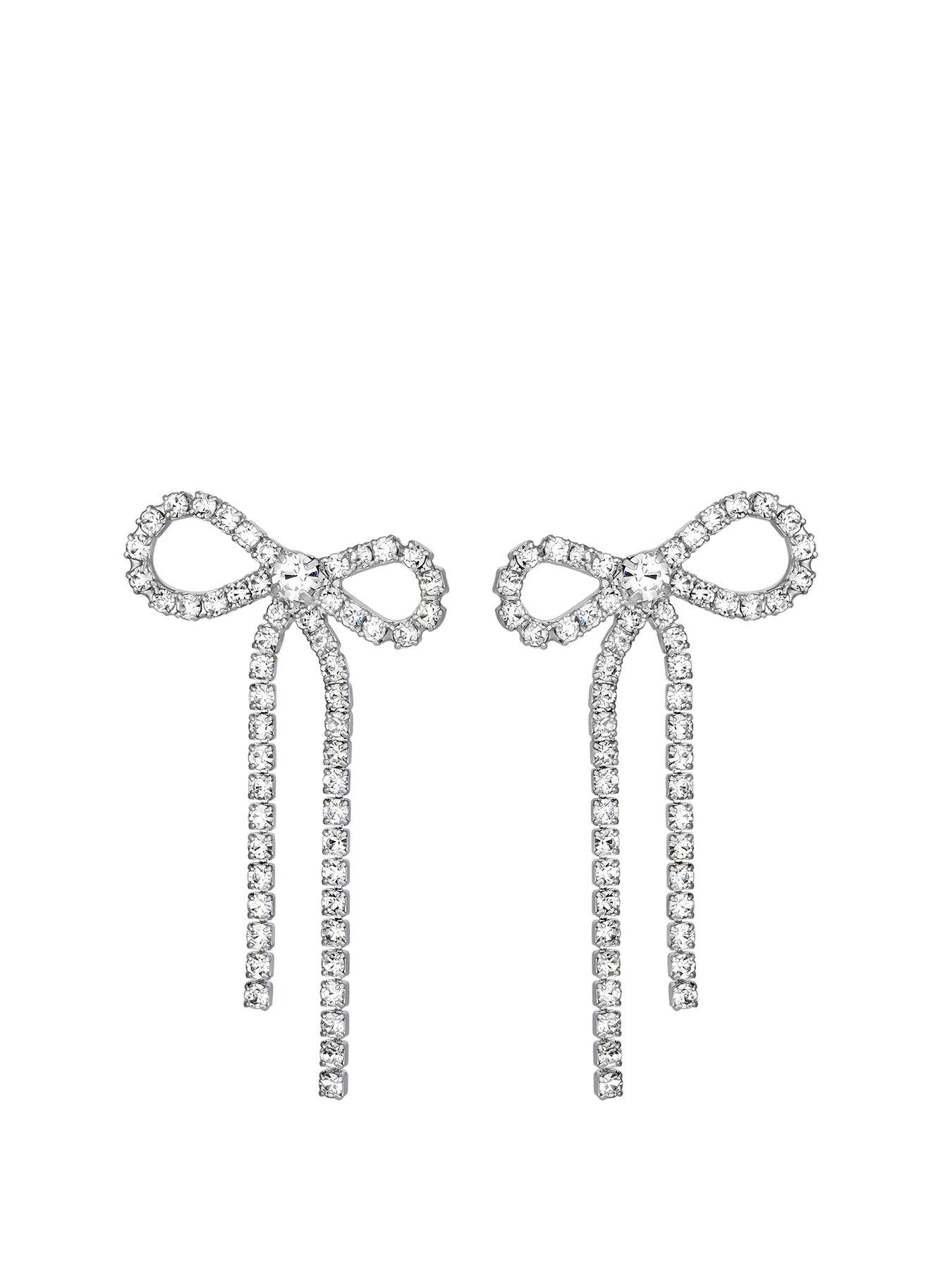 Product photograph of Jon Richard Silver Crystal Bow Earrings from very.co.uk