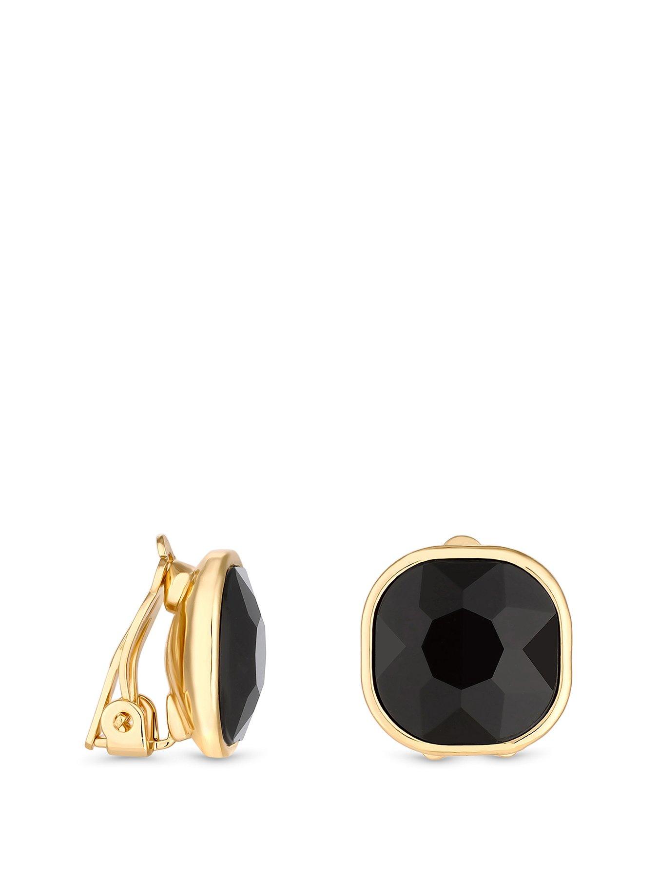 Product photograph of Jon Richard Gold Plated And Jet Stone Clip Earrings from very.co.uk