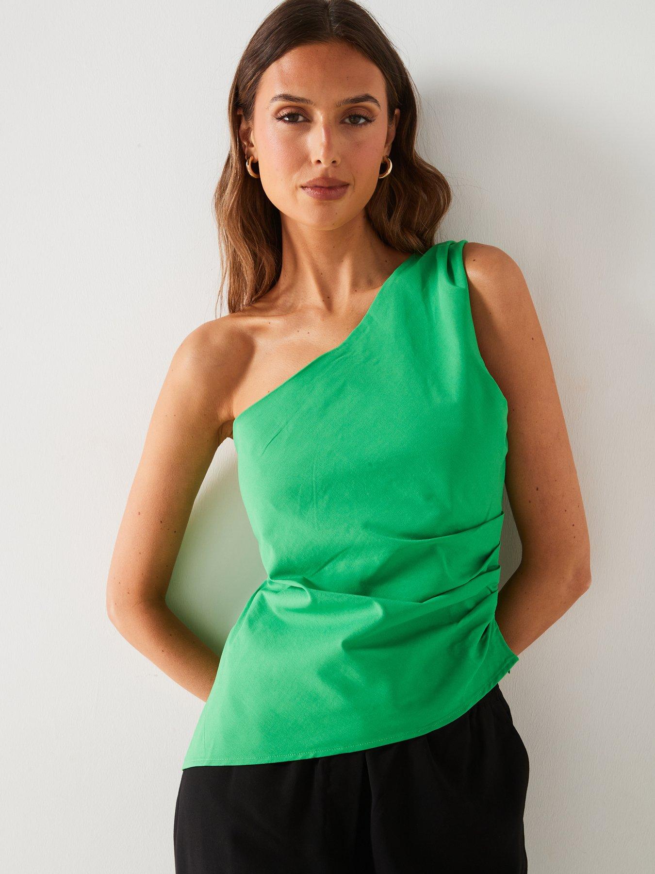 Image 1 of 6 of Mango One Shoulder Top - Green