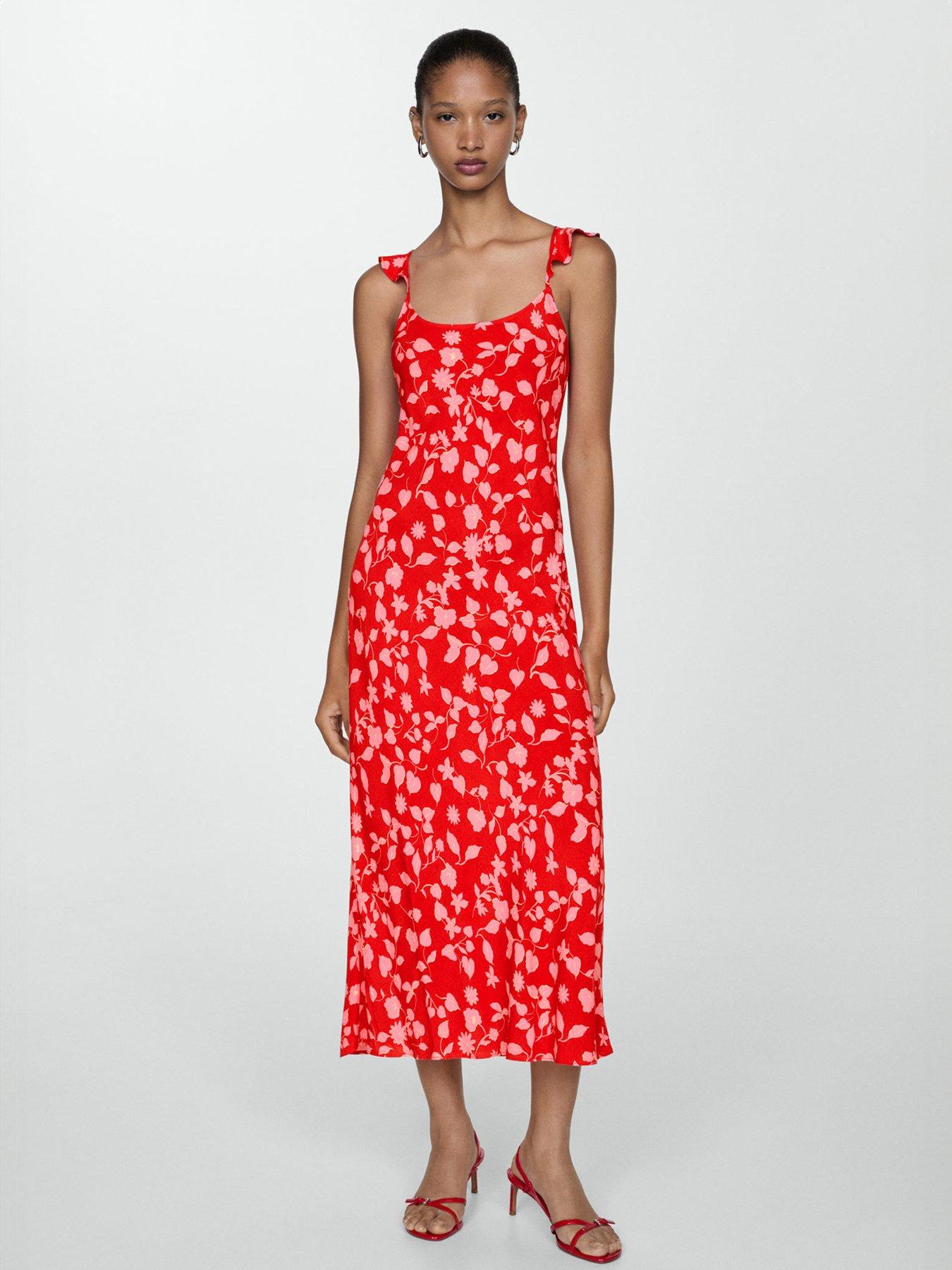 undefined Cross Back Floral Midaxi Dress - Red