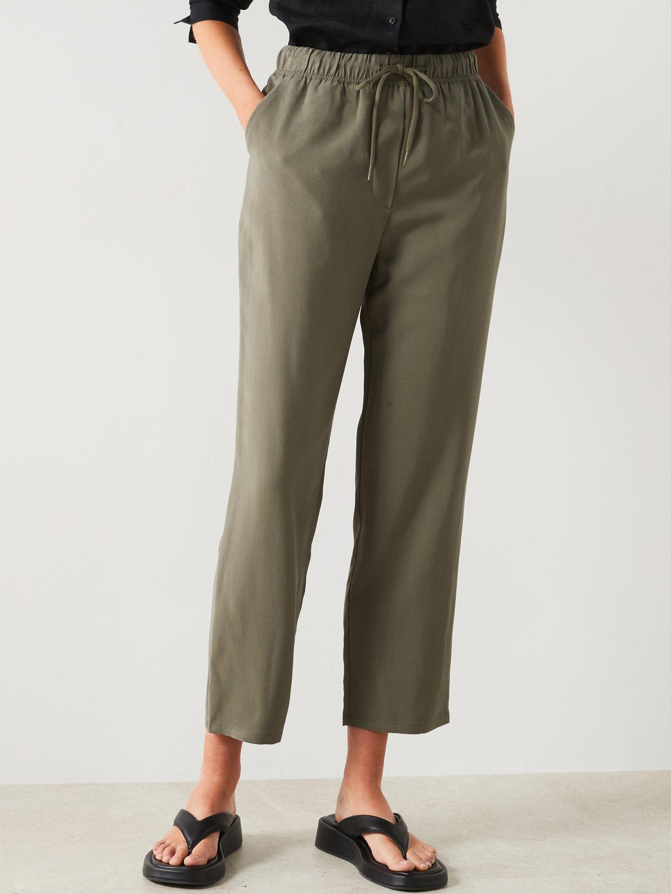 Image 1 of 6 of Mango Khaki Linen Cropped Trouser