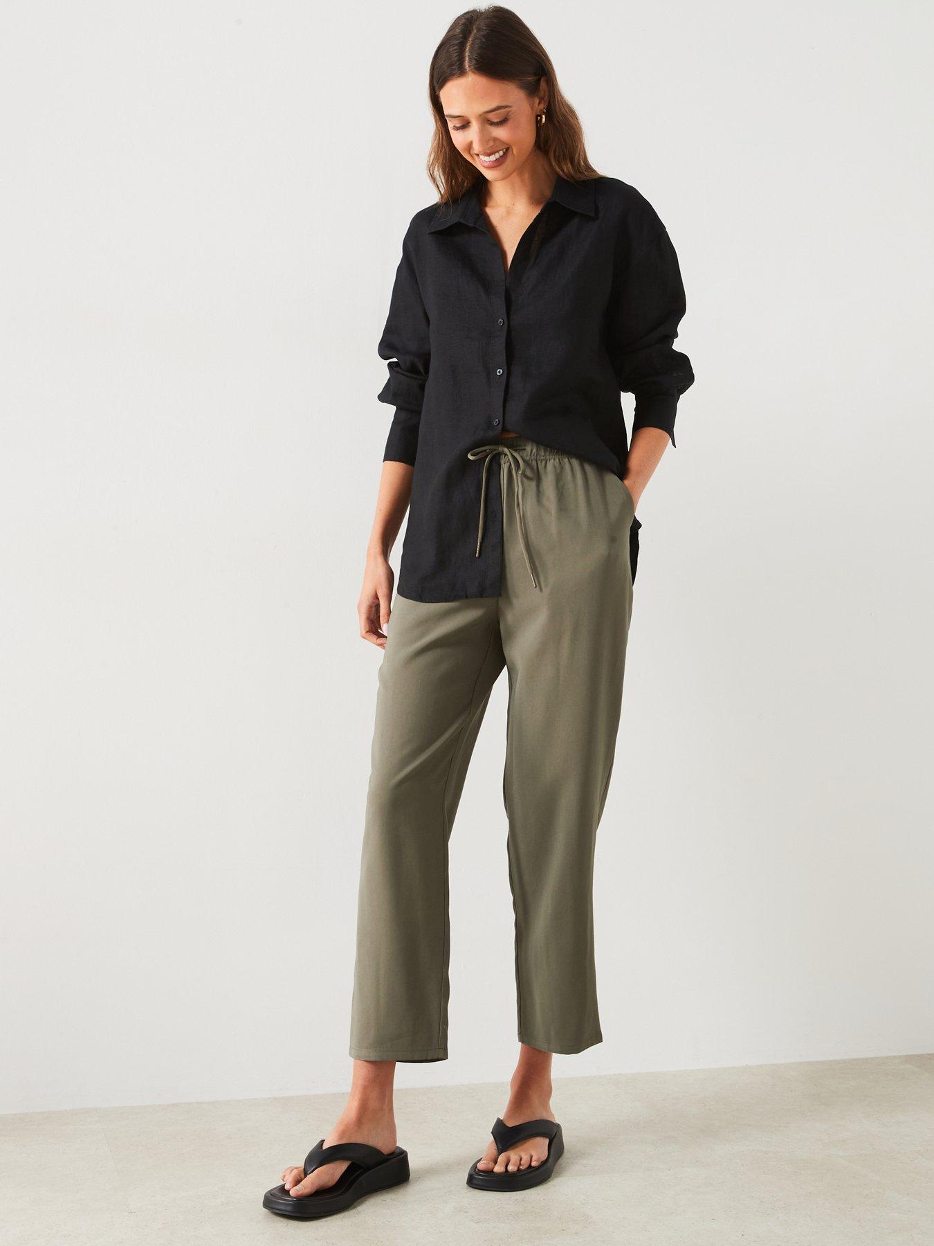 Image 3 of 6 of Mango Khaki Linen Cropped Trouser