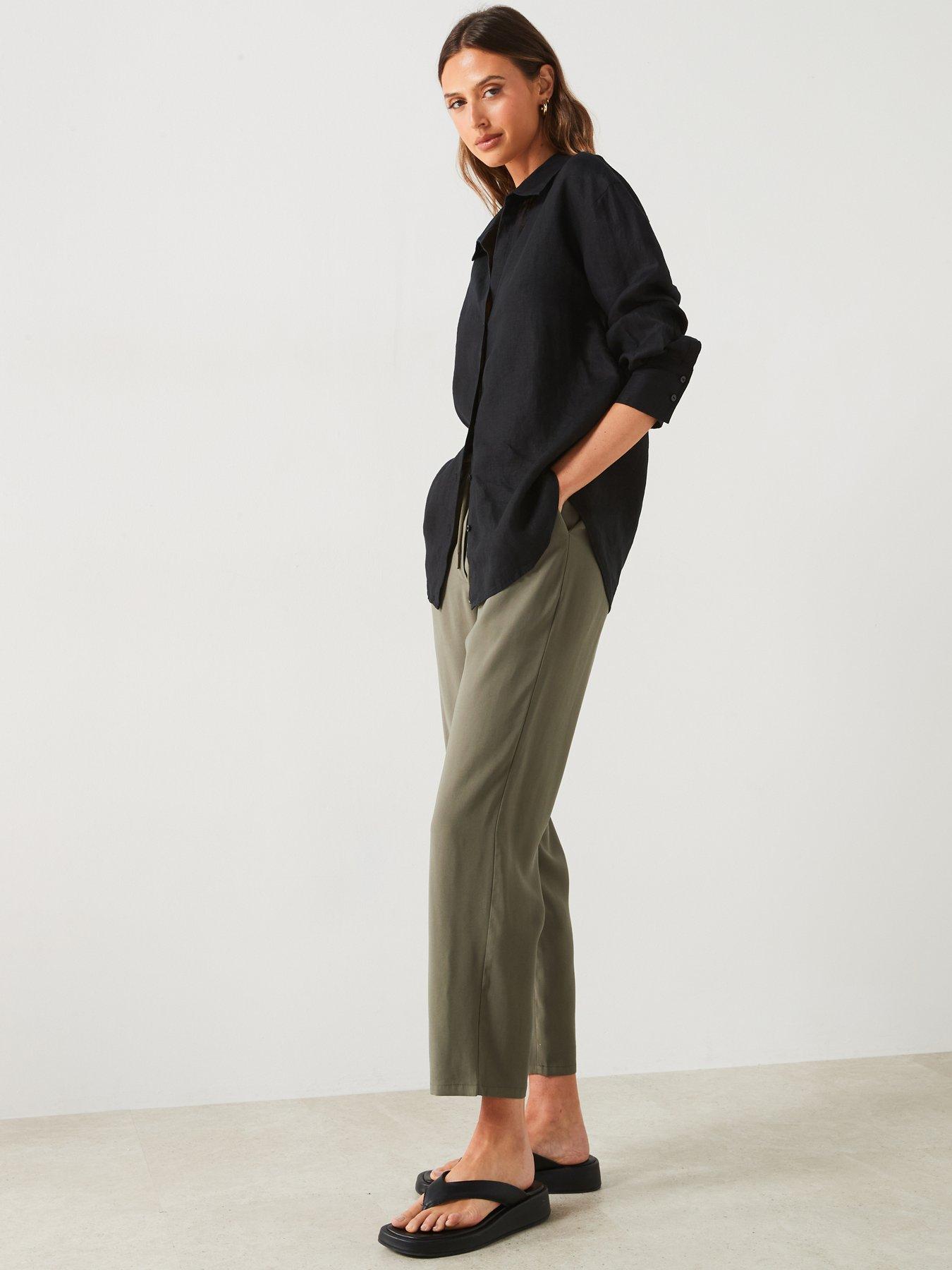 Image 4 of 6 of Mango Khaki Linen Cropped Trouser