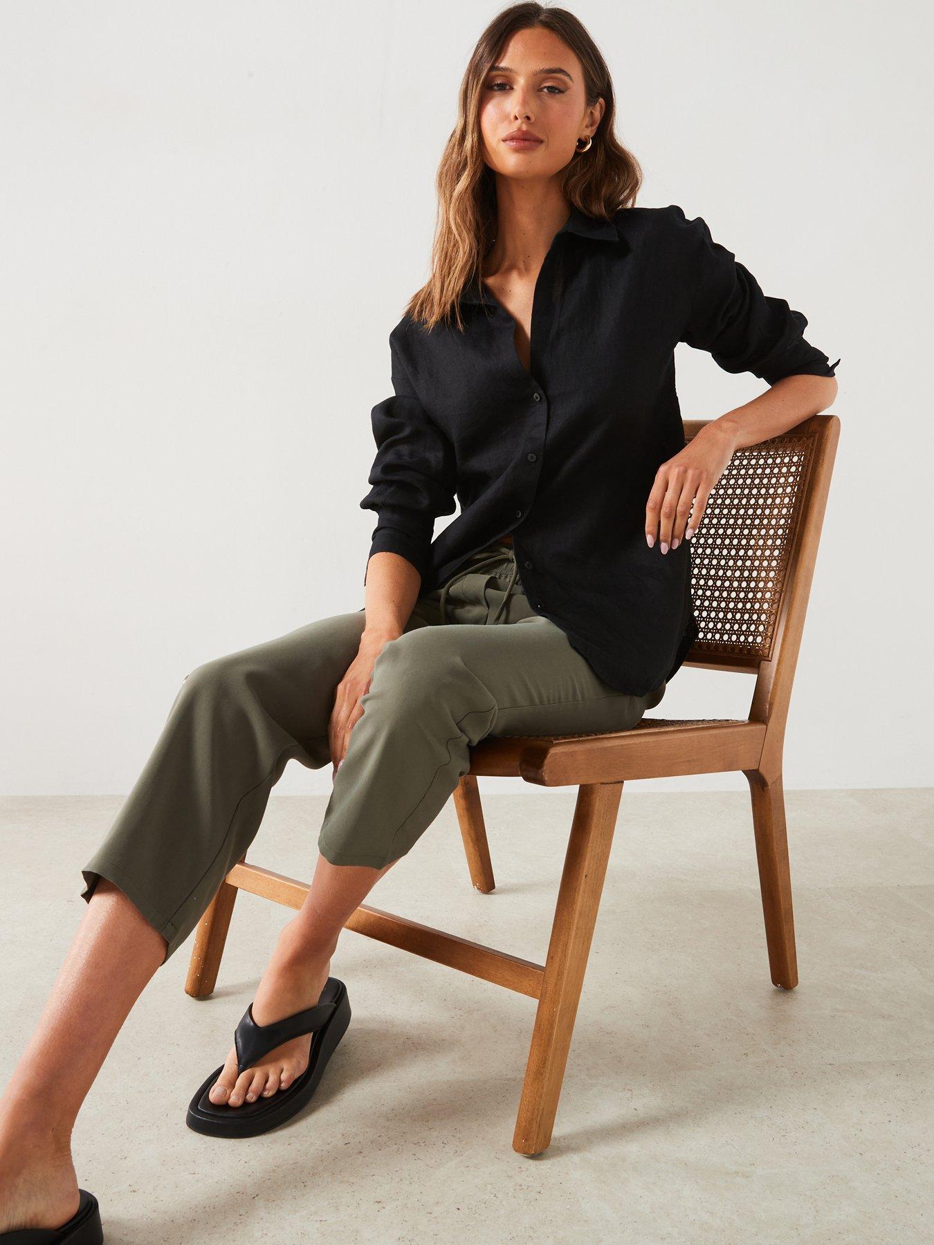 Image 5 of 6 of Mango Khaki Linen Cropped Trouser