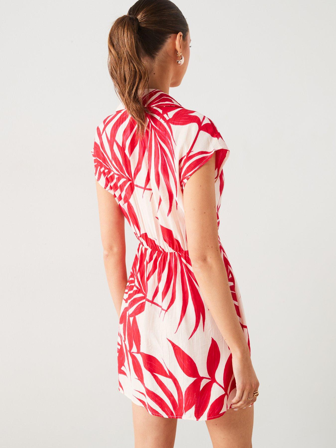 Mango Red Leaf Print Wrap Mini Dress | Very