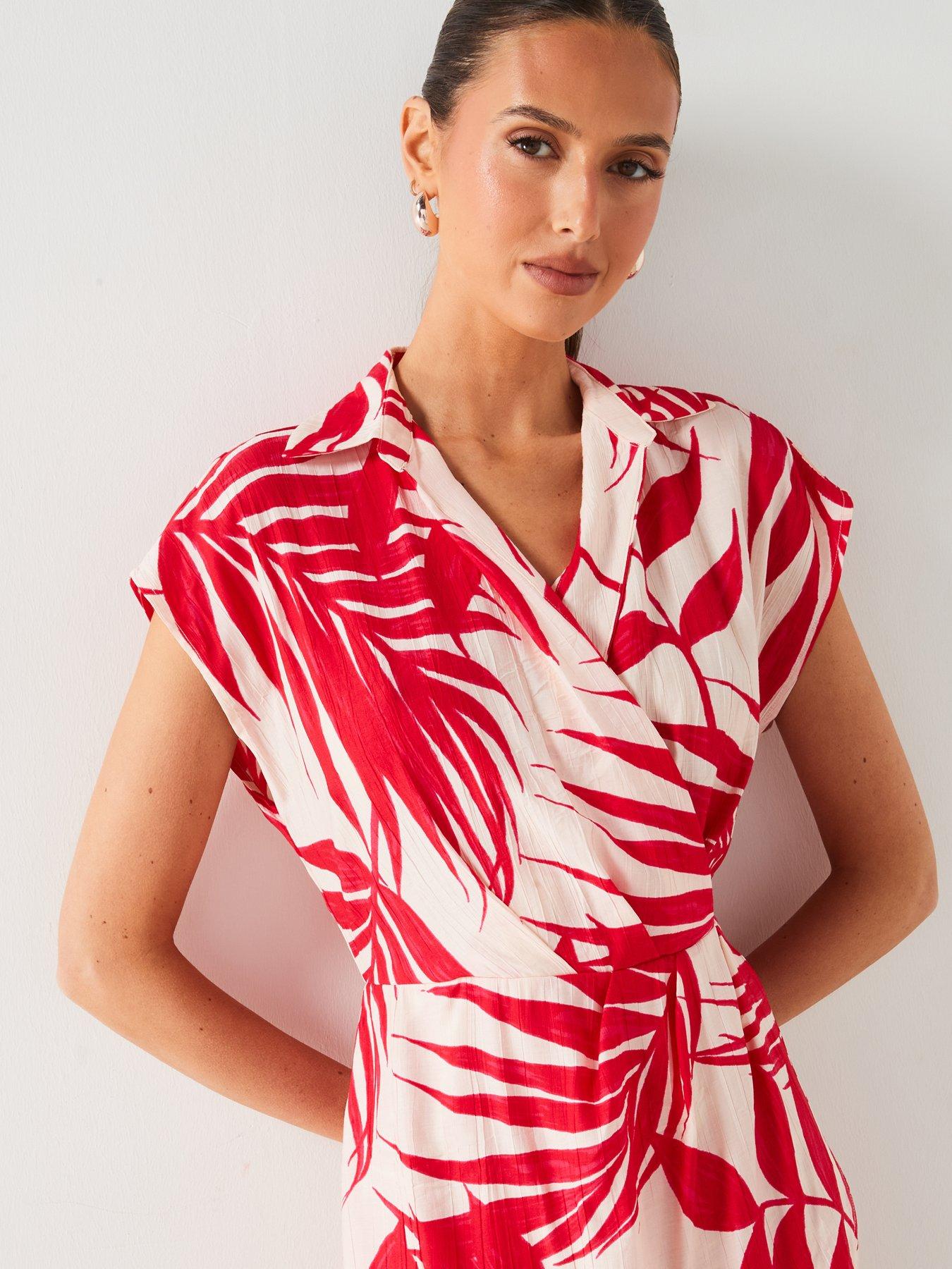 Mango Red Leaf Print Wrap Mini Dress | Very