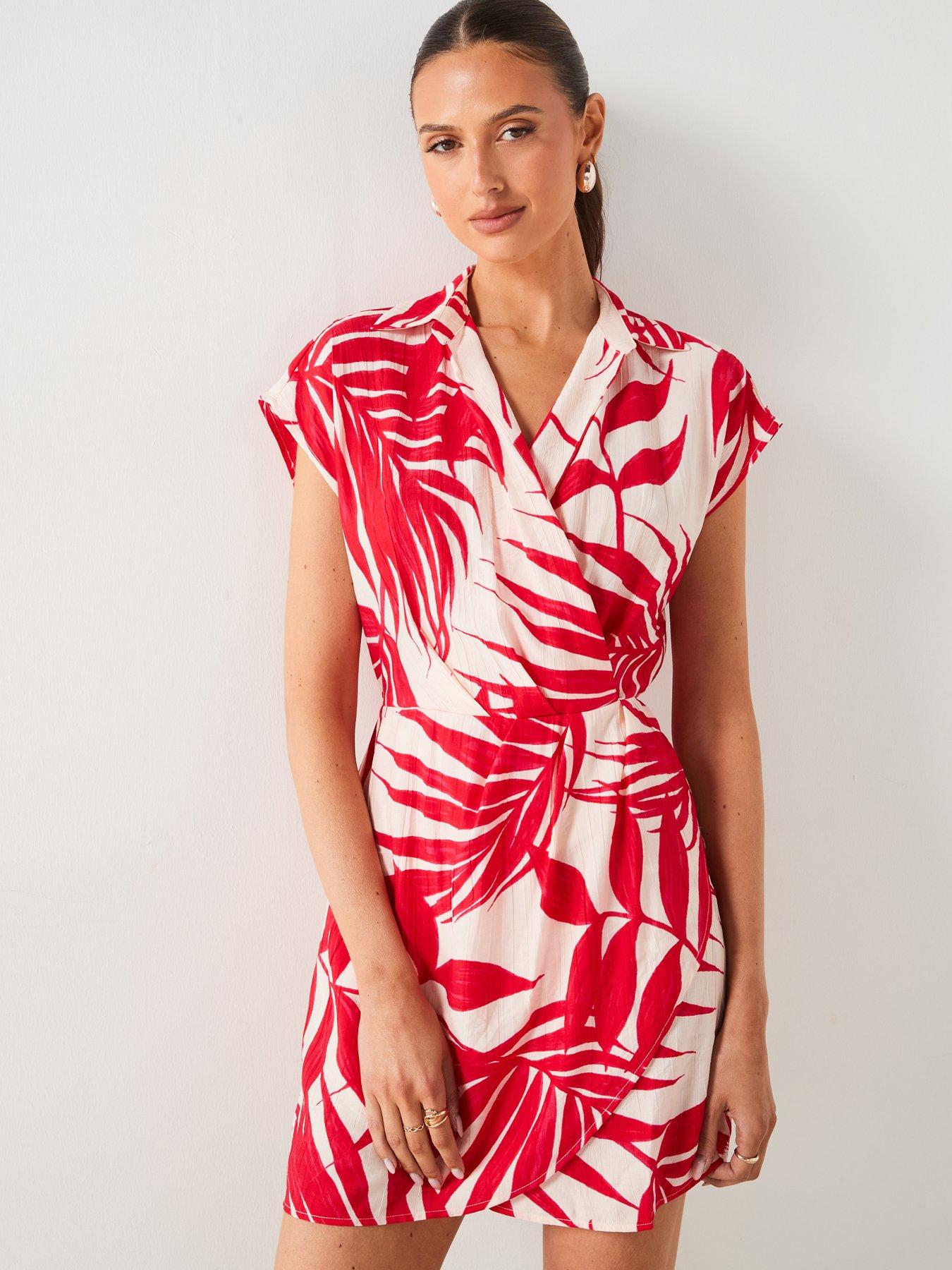 Mango Red Leaf Print Wrap Mini Dress | Very