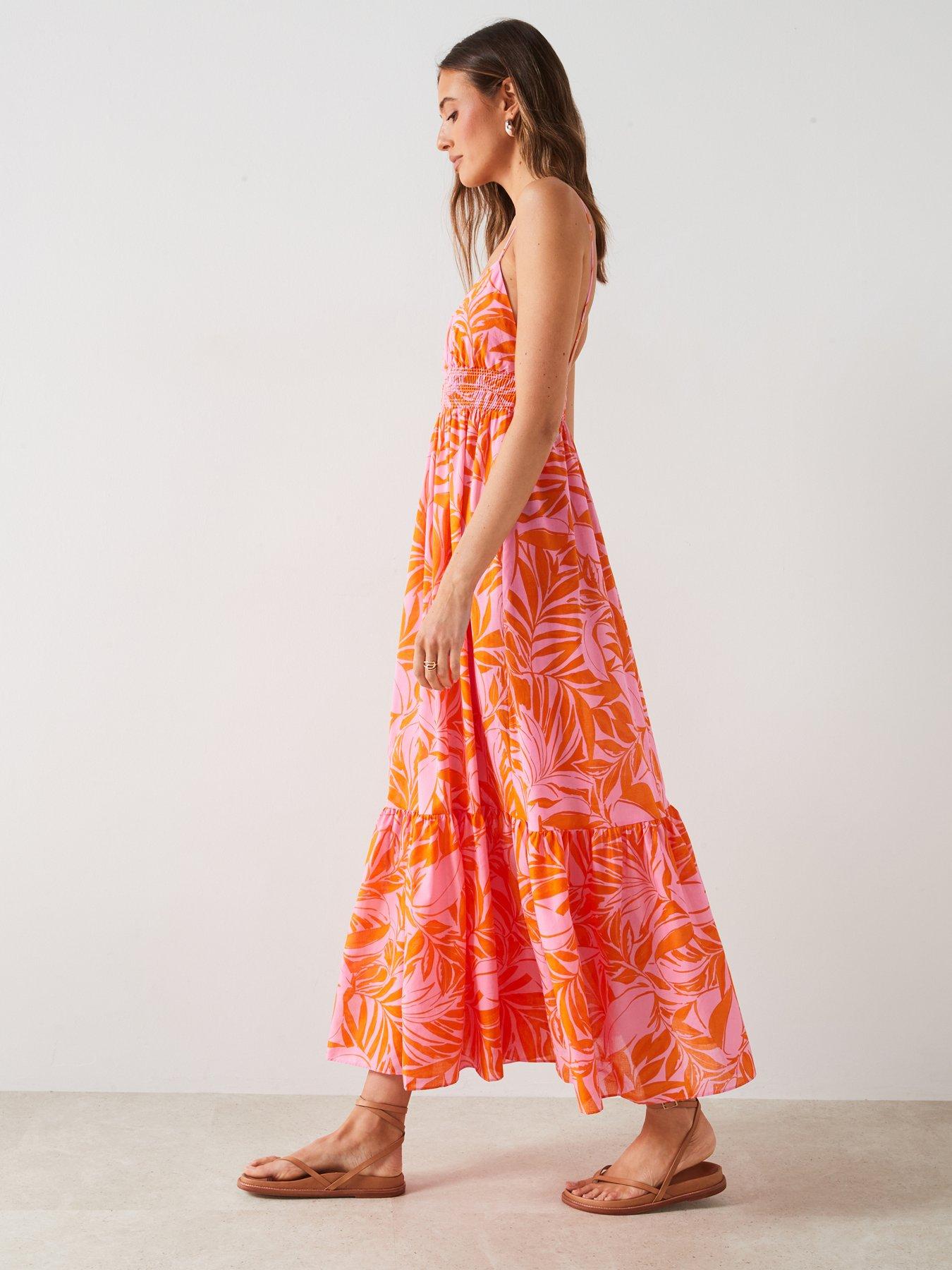 mango orange floral dress Printed dress with knot detail - Women