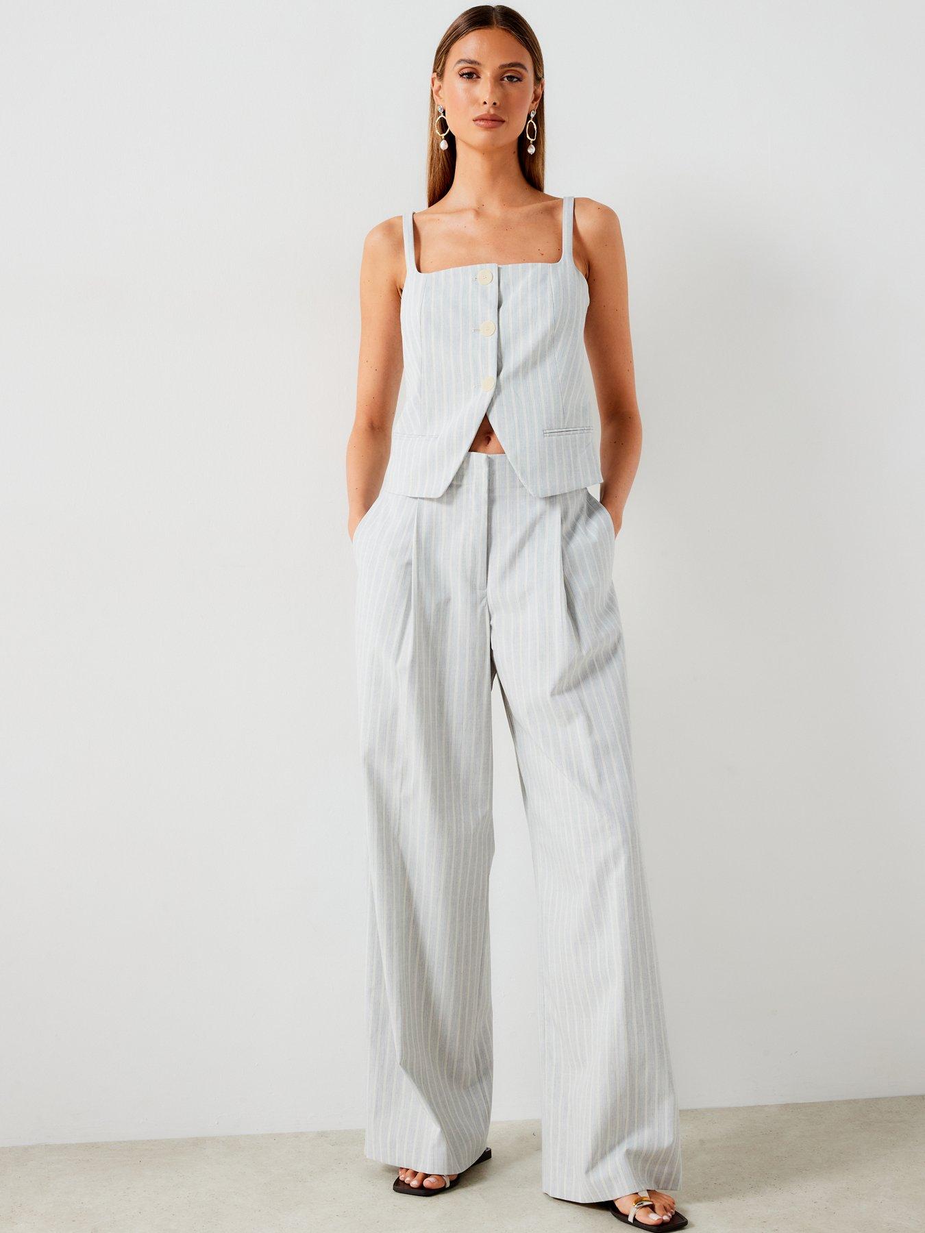 Image 3 of 6 of Mango Striped Waistcoat Co Ord - Blue