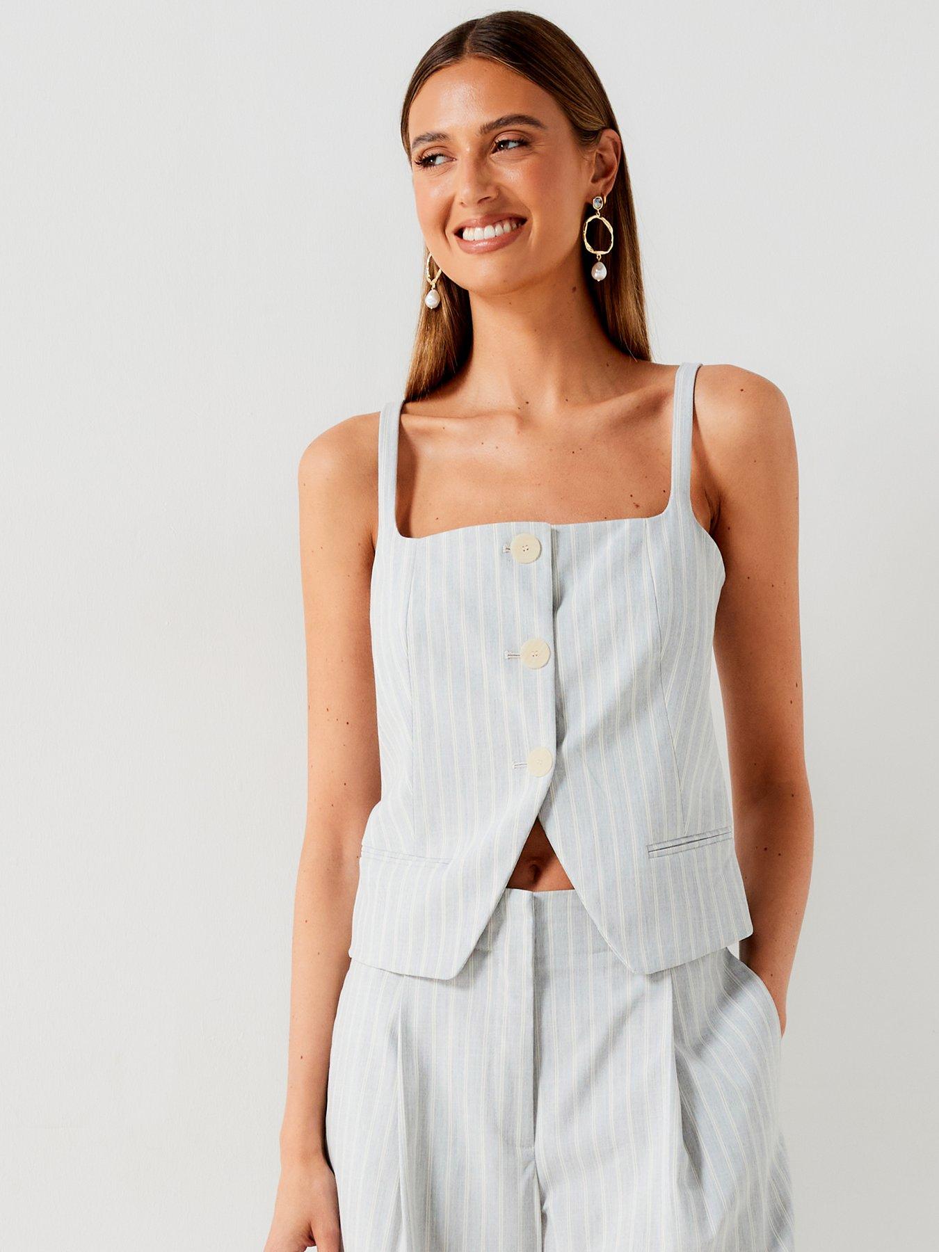 Image 4 of 6 of Mango Striped Waistcoat Co Ord - Blue