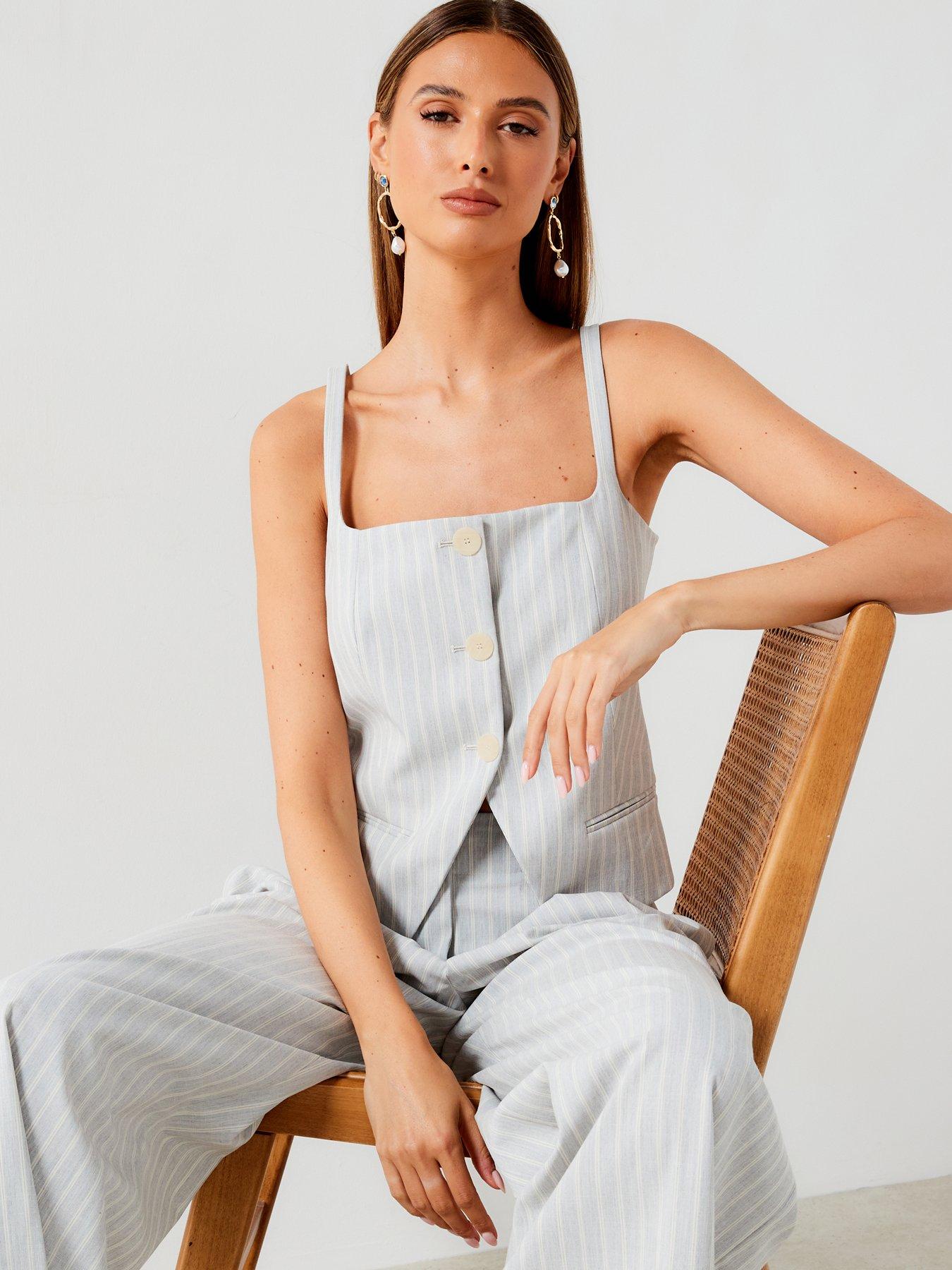Image 6 of 6 of Mango Striped Waistcoat Co Ord - Blue