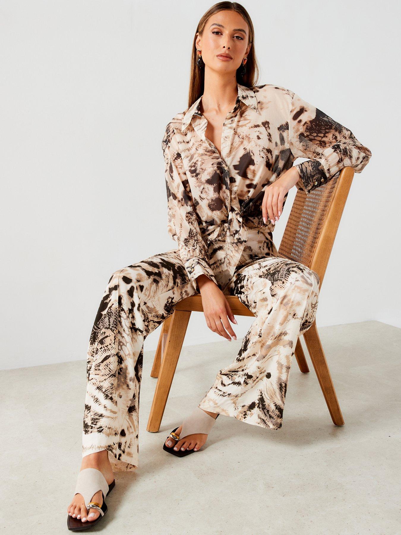 Cream Printed Co-Ord Set Pants