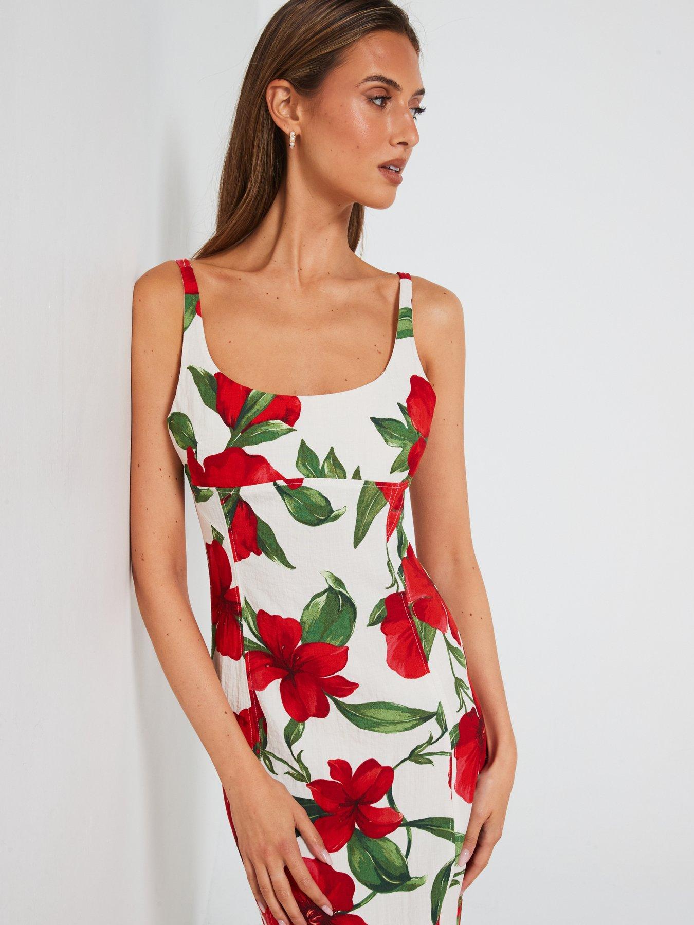 knee length dresses for ladies Yellow Sleeveless Floral Micro Ruffle Trapeze Midi Dress main image 0